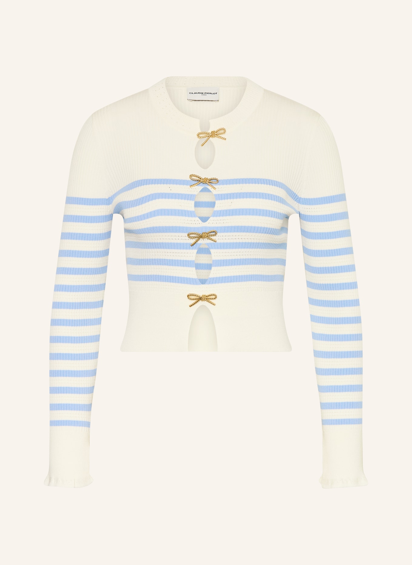 CLAUDIE PIERLOT Pullover mit Cut-outs: ECRU / HELLBLAU