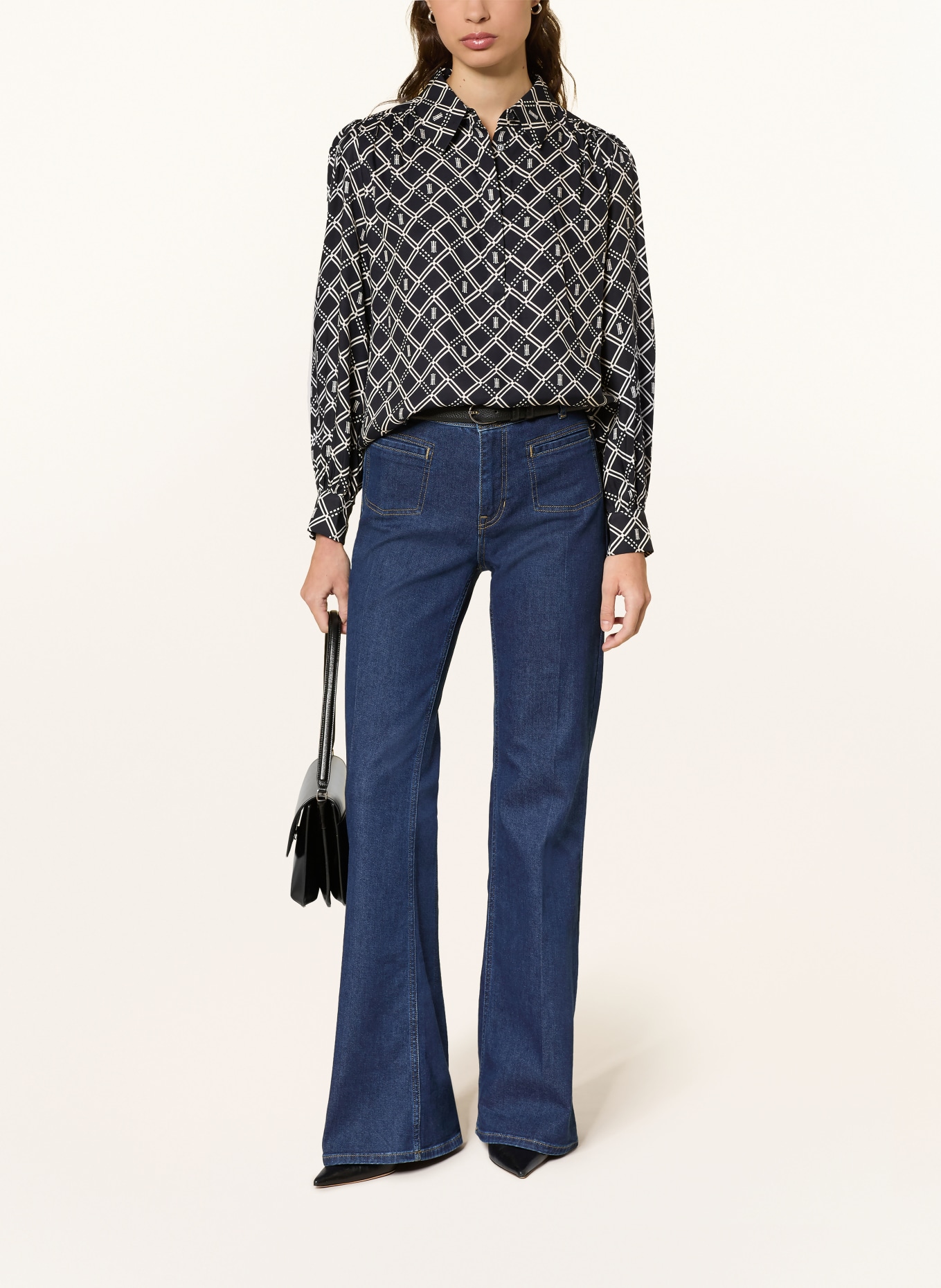 HOBBS Hemdbluse PAULINA aus Satin: SCHWARZ / WEISS