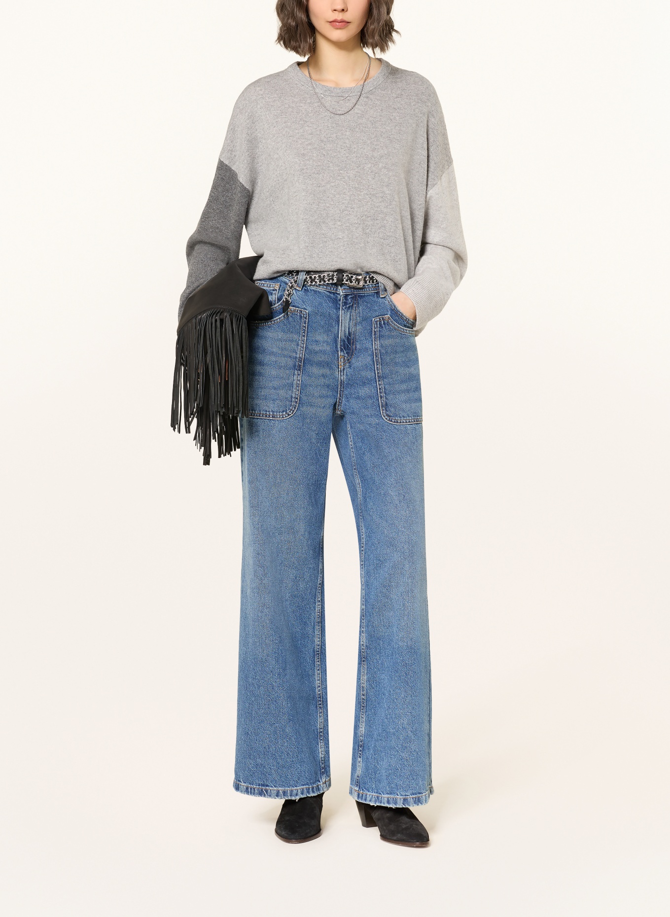 ba&sh Kašmírový svetr CHAYA: ŠEDÁ / TMAVĚ ŠEDÁ