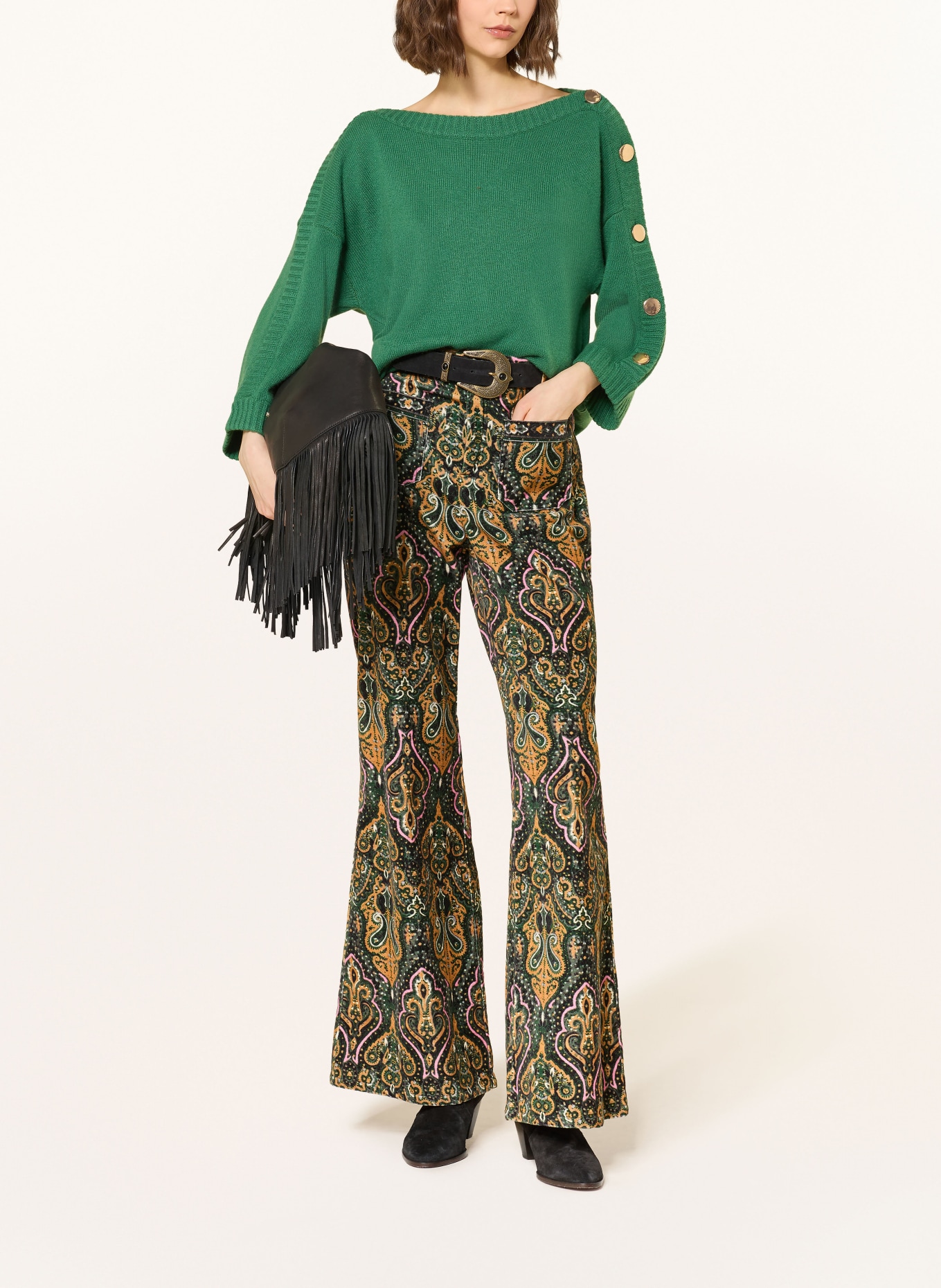 ba&sh Kašmírový svetr s 3/4 rukávy: ZELENÁ