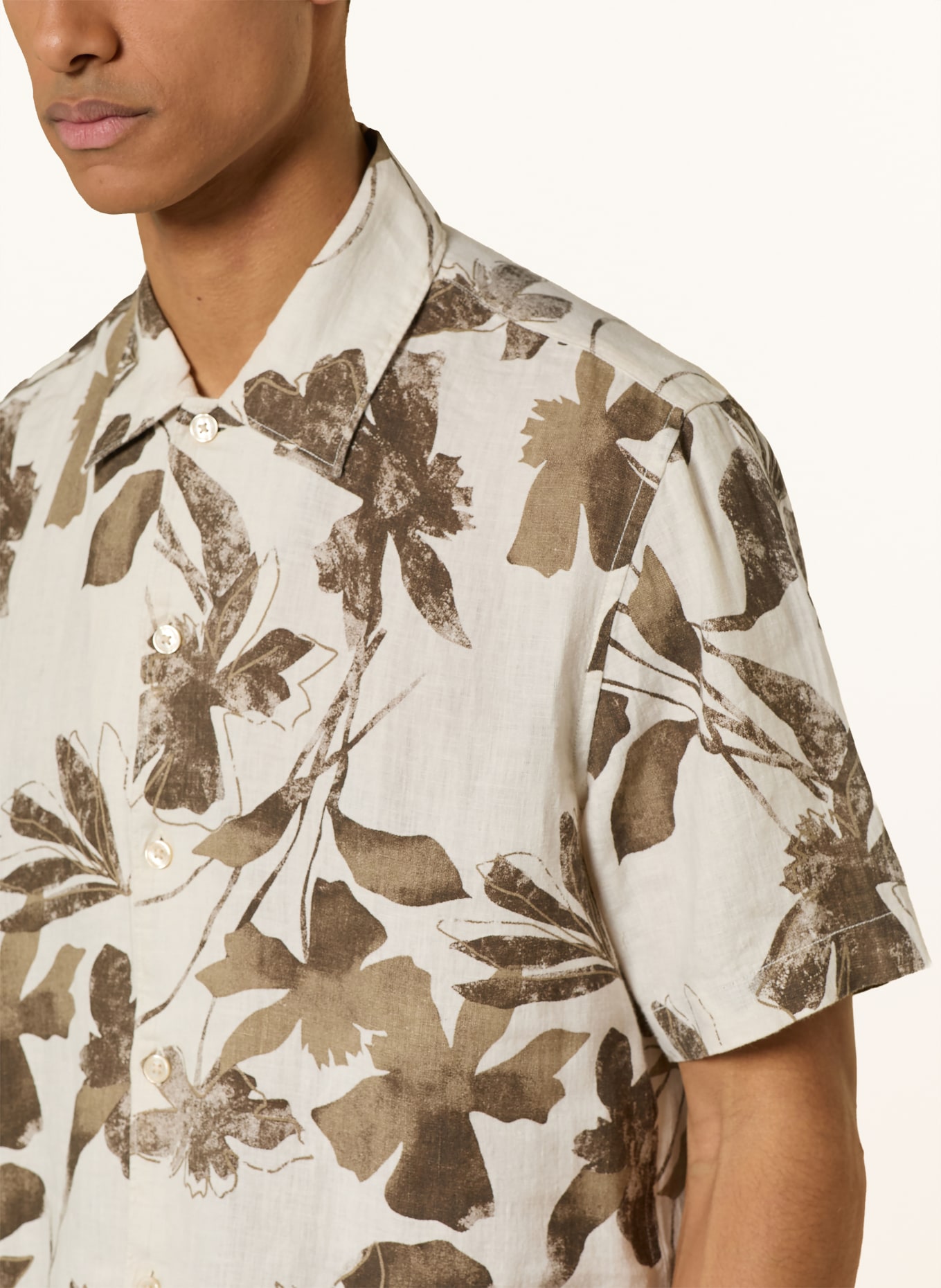 Marc O'Polo Kurzarm-Hemd Regular Fit aus Leinen: BRAUN / CREME