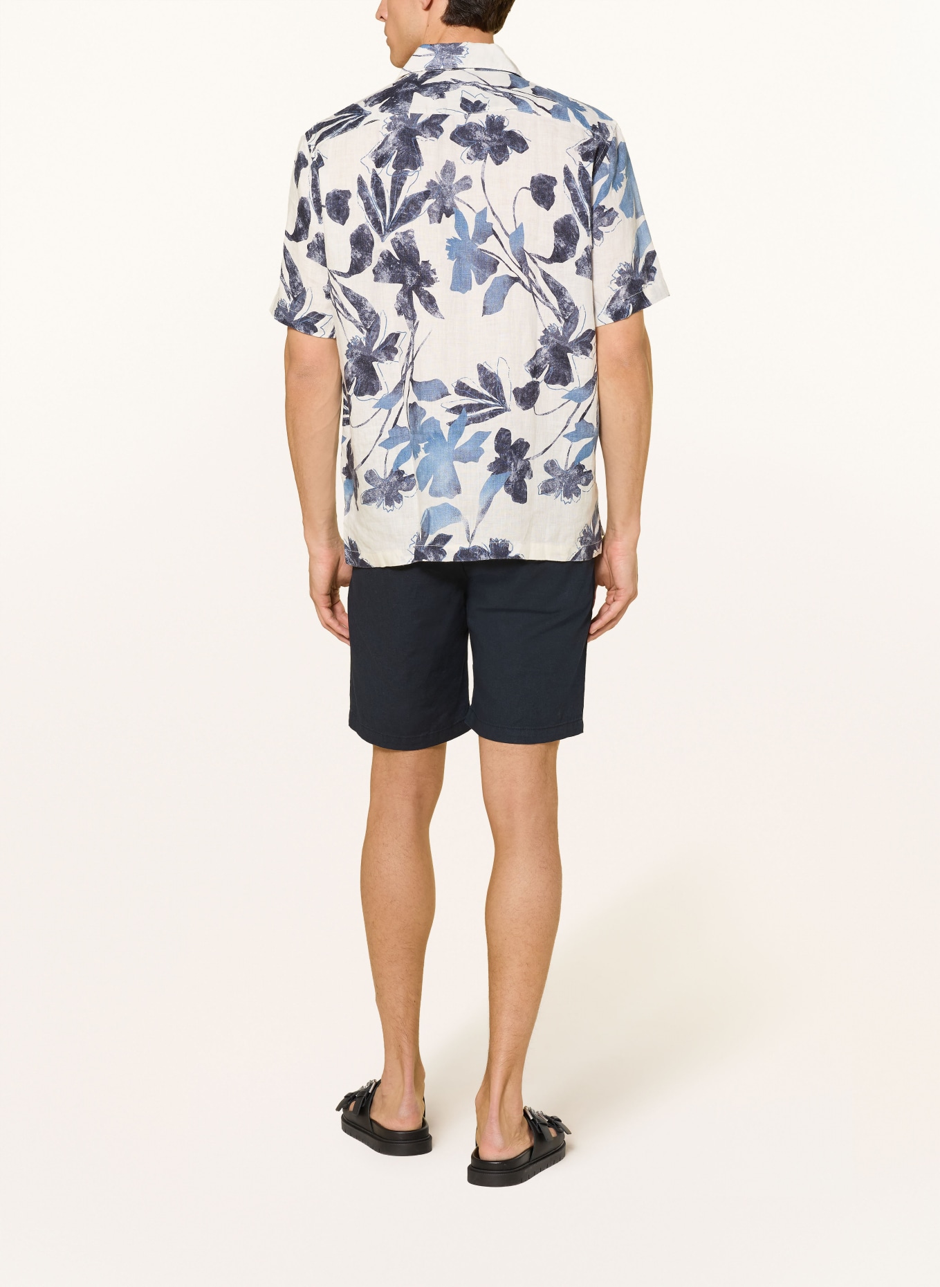 Marc O'Polo Chemise à manches courtes coupe classique en lin: BLANC / BLEU FONCÉ