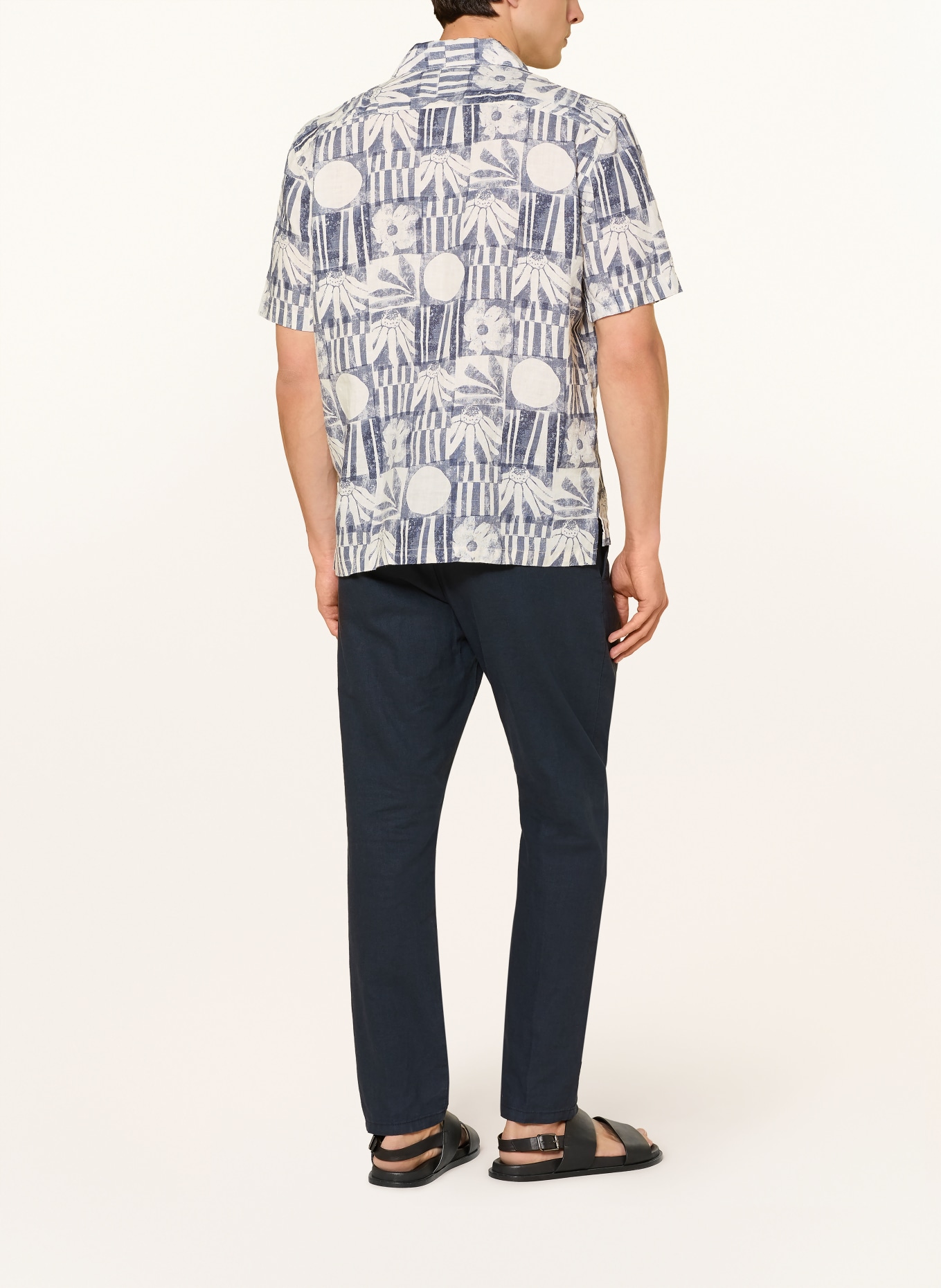 Marc O'Polo Chemise à manches courtes coupe classique en lin: BLANC / BLEU FONCÉ