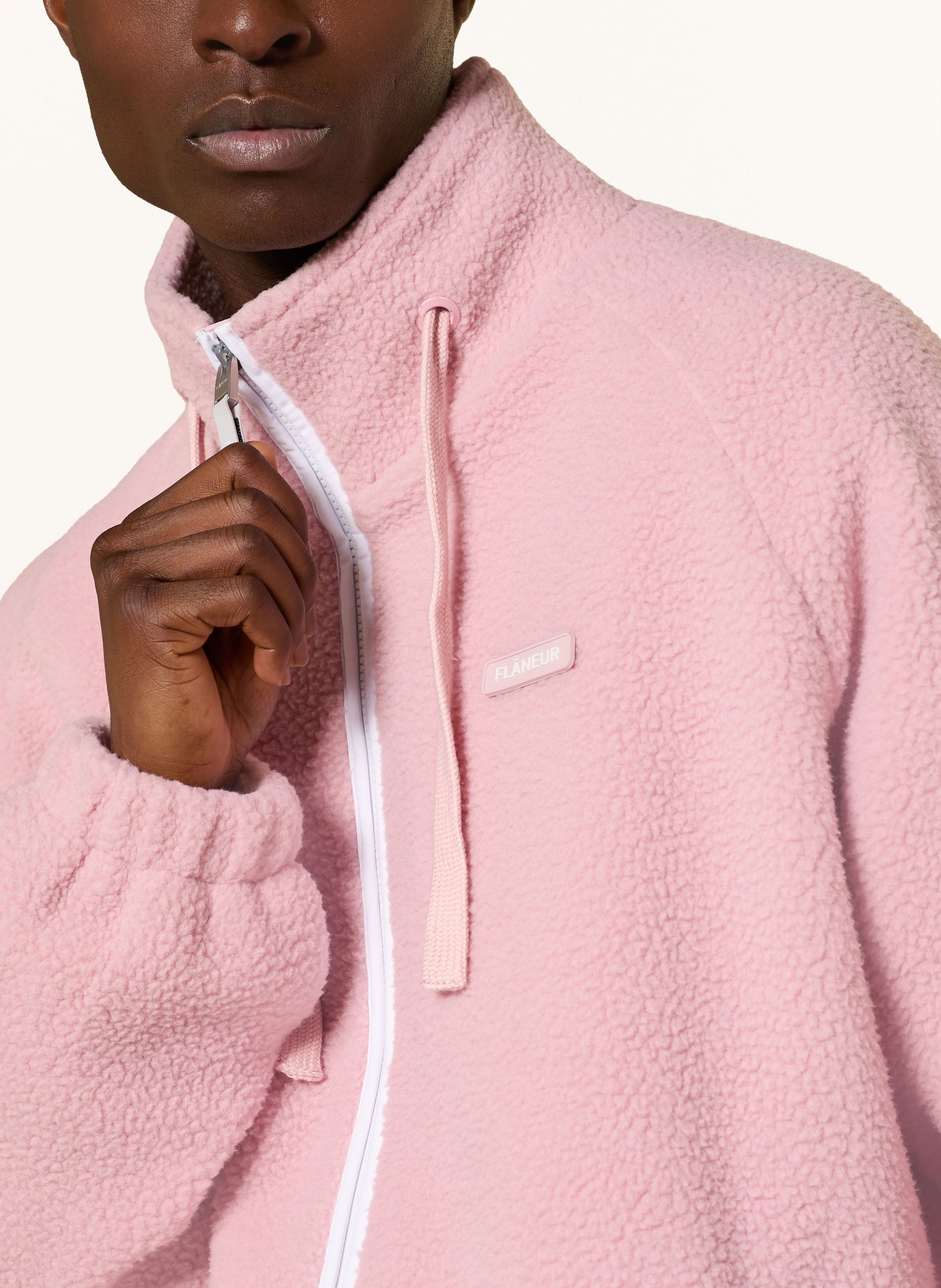 FLÂNEUR Teddyfell-Jacke FLEECE: ROSA / WEISS