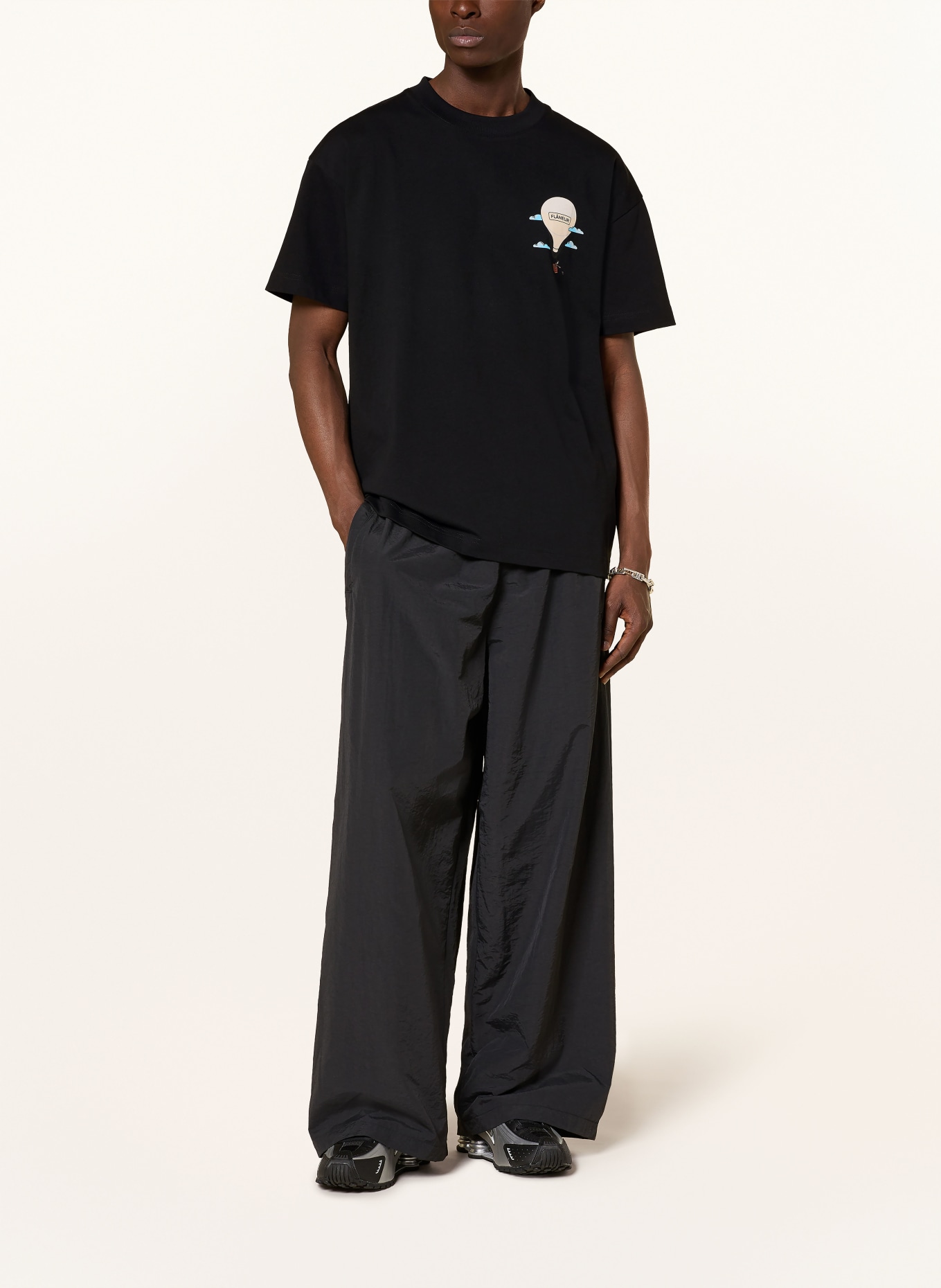 FLÂNEUR Oversized shirt AÉRONAUTIQUE: BLACK / BEIGE / LIGHT BLUE