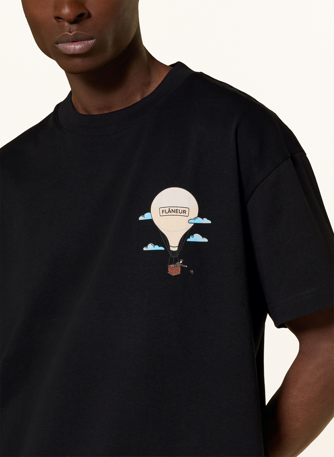 FLÂNEUR Oversized shirt AÉRONAUTIQUE: BLACK / BEIGE / LIGHT BLUE