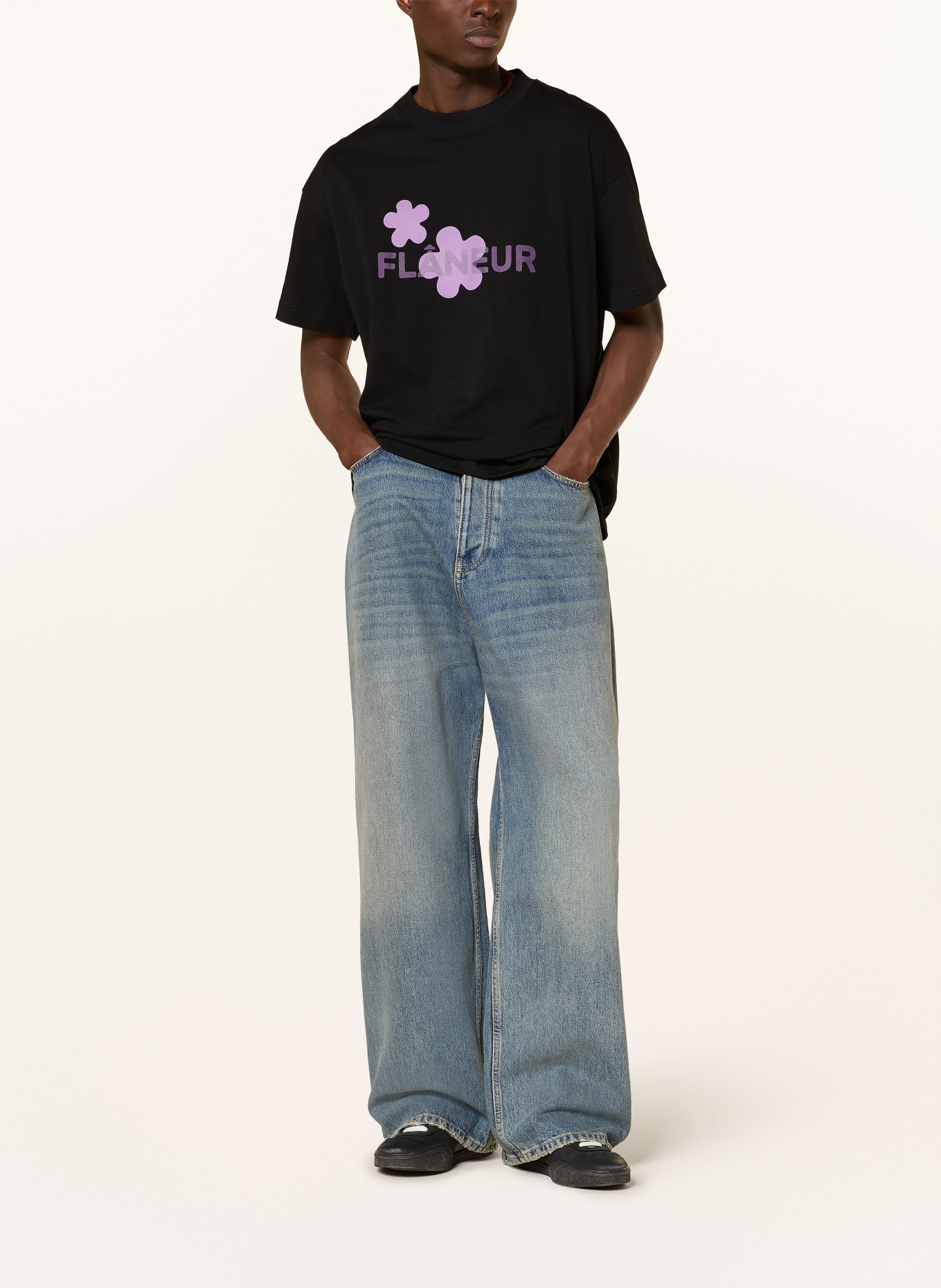 FLÂNEUR Oversized-Shirt ORGANIC FLOWER: SCHWARZ / LILA