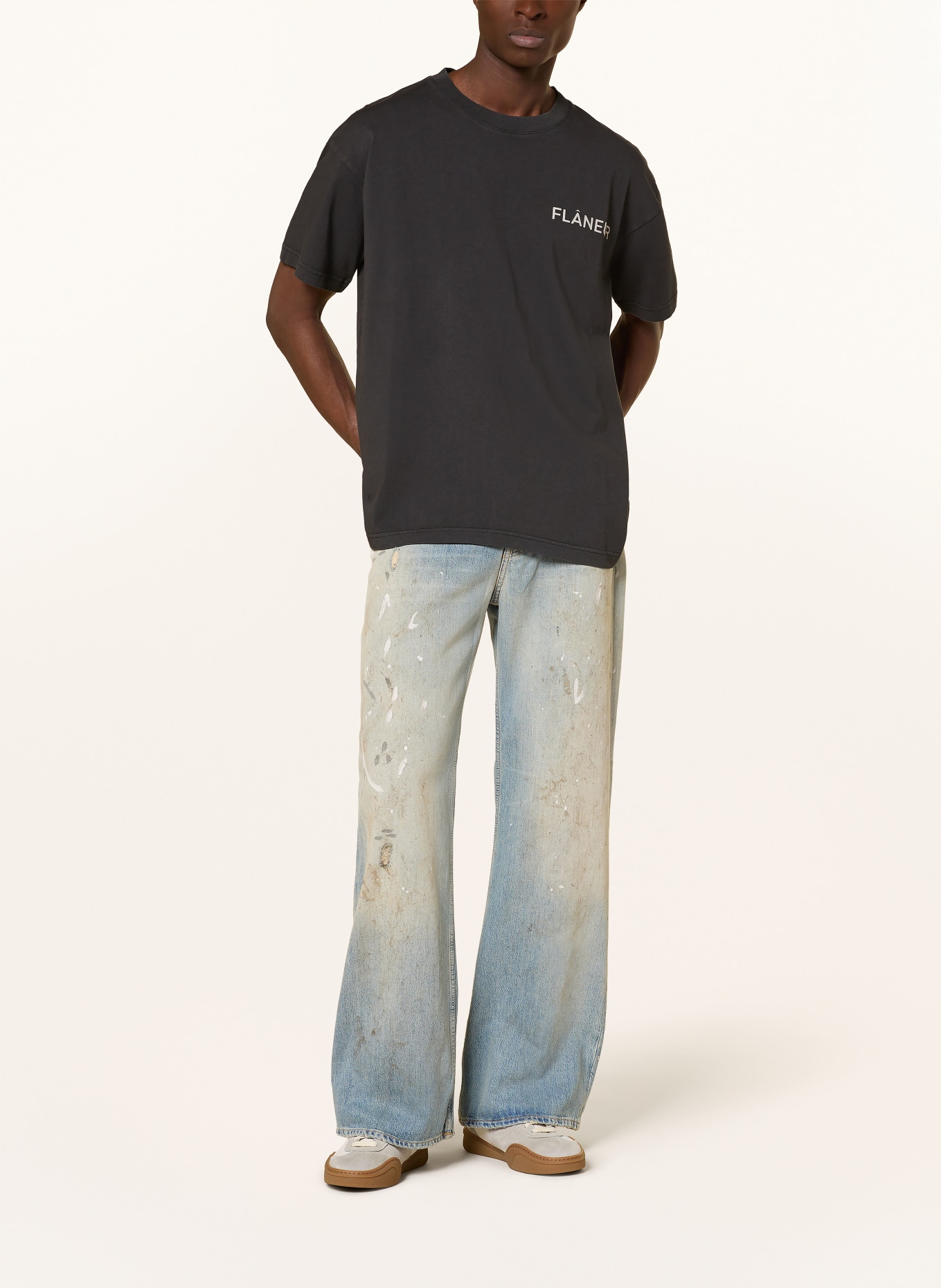 FLÂNEUR Oversized-Shirt DOUBLE LOGO: DUNKELGRAU / CREME