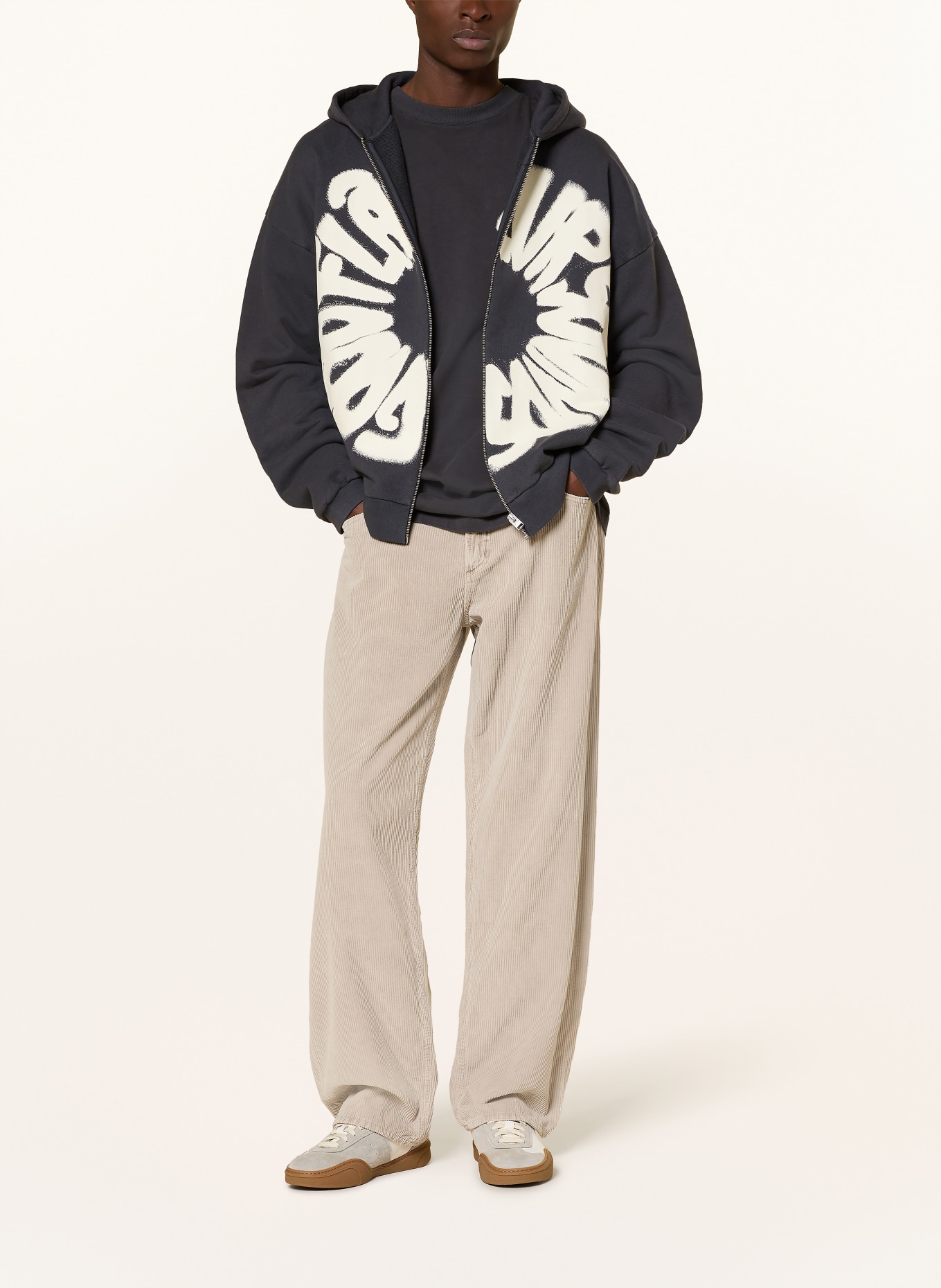 FLÂNEUR Oversized-Sweatjacke SOUNDS GOOD: DUNKELGRAU / CREME