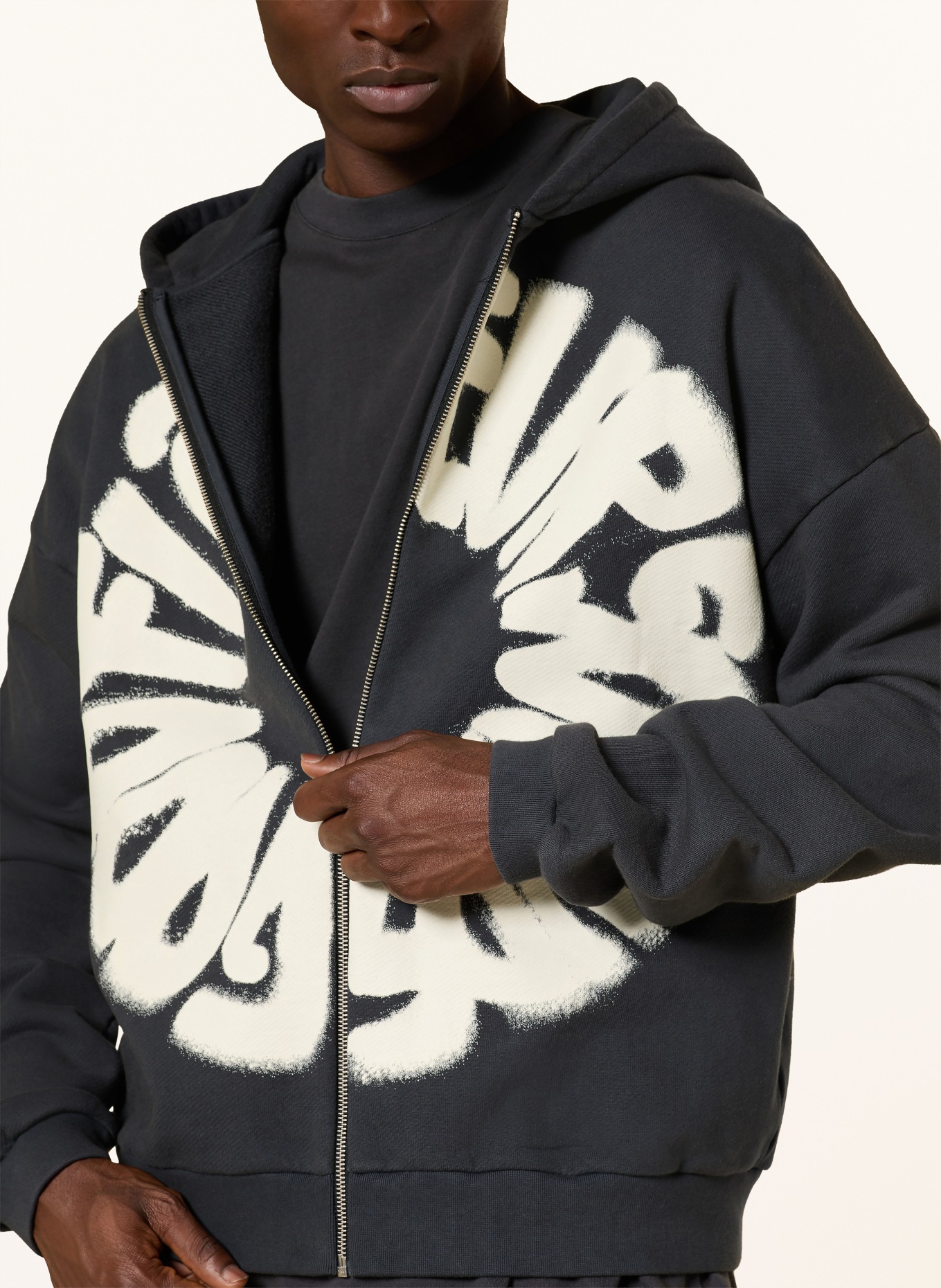 FLÂNEUR Oversized-Sweatjacke SOUNDS GOOD: DUNKELGRAU / CREME