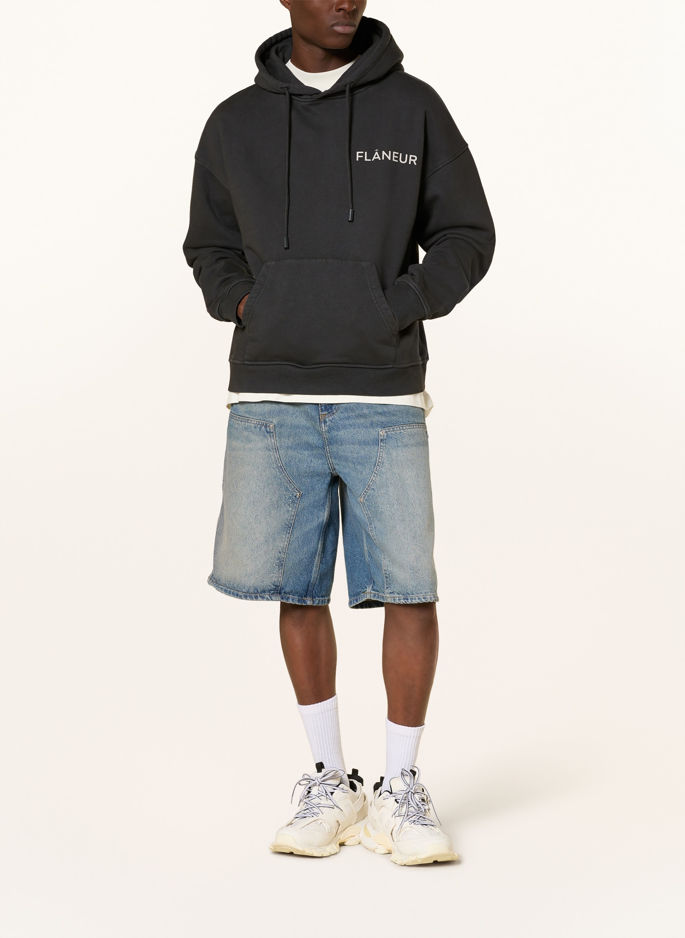 FLÂNEUR Hoodie DOUBLE LOGO: DUNKELGRAU / CREME