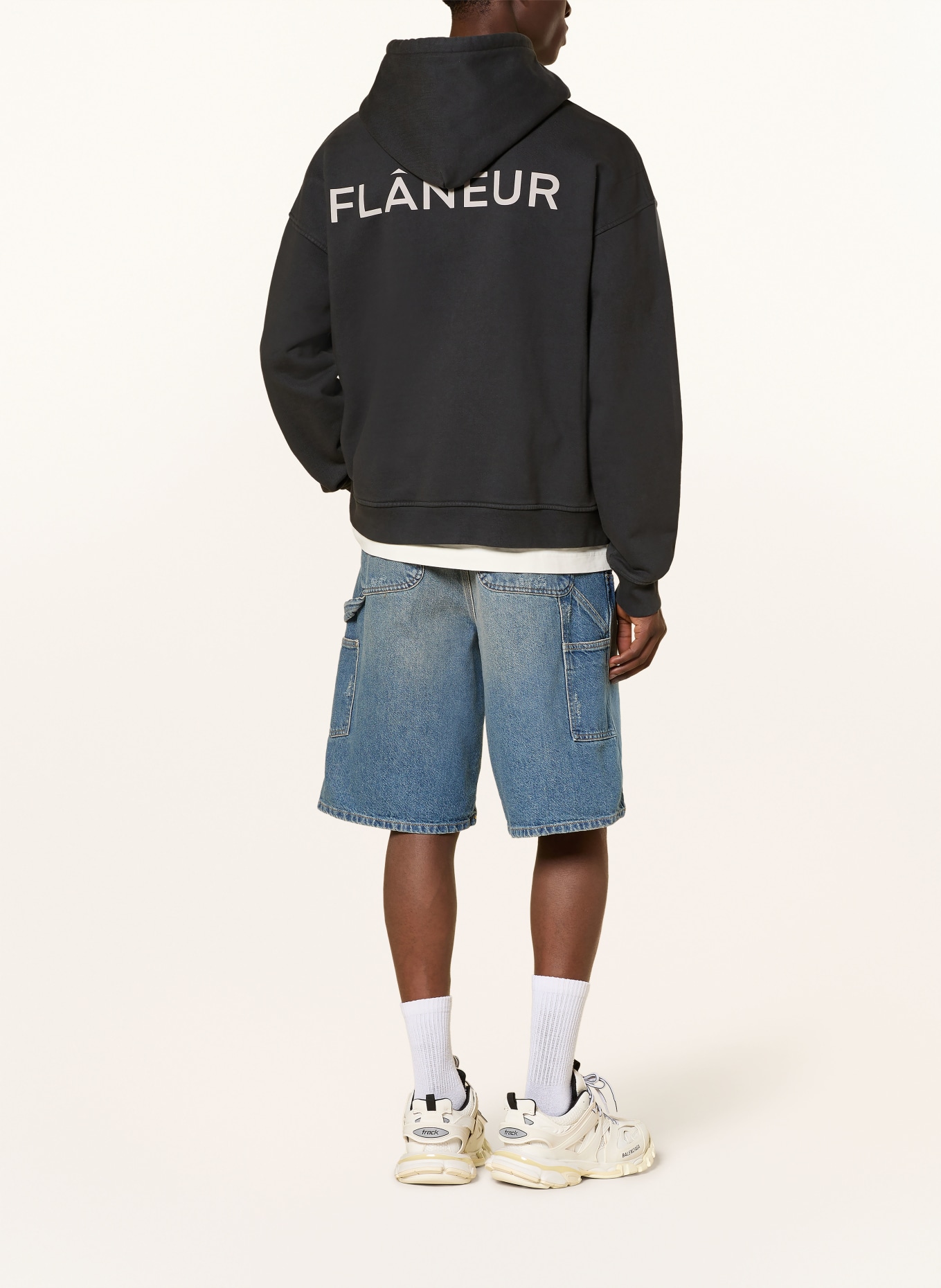 FLÂNEUR Hoodie DOUBLE LOGO: DUNKELGRAU / CREME