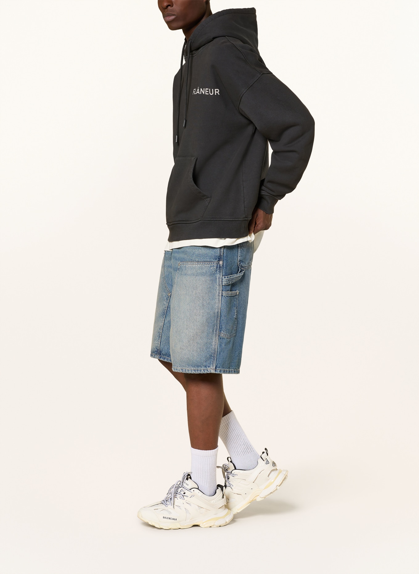 FLÂNEUR Hoodie DOUBLE LOGO: DUNKELGRAU / CREME