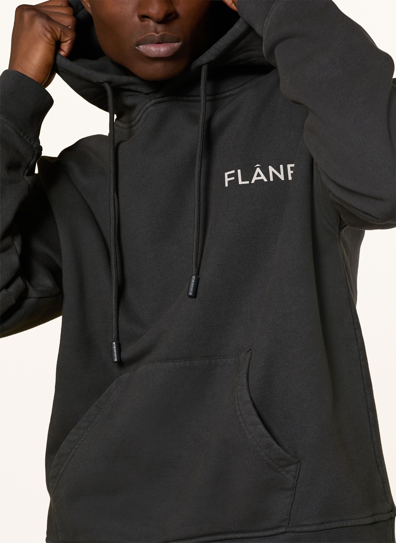 FLÂNEUR Hoodie DOUBLE LOGO: DUNKELGRAU / CREME