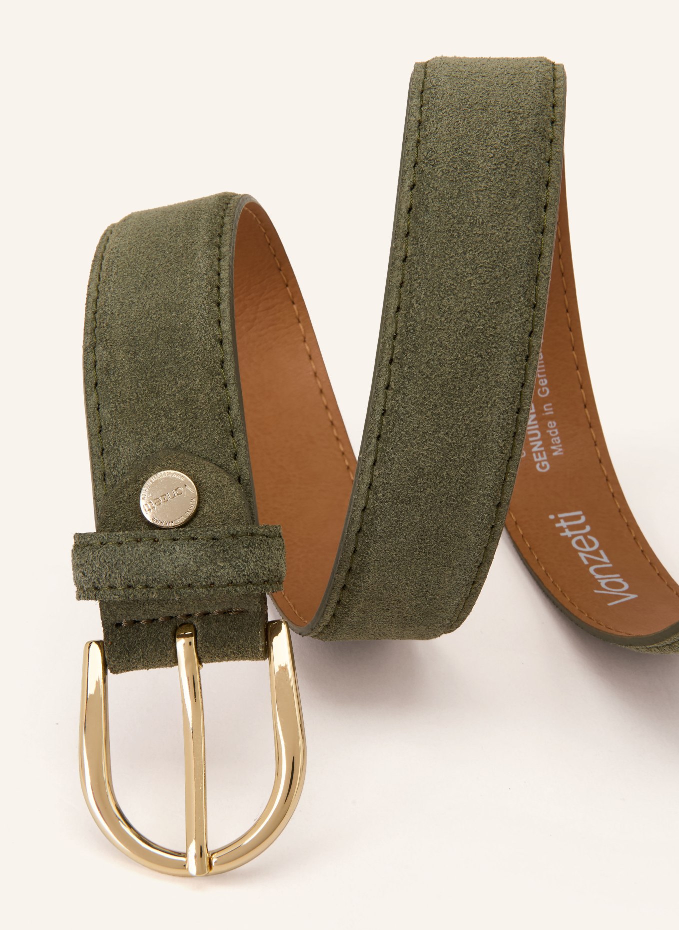 Vanzetti leather belt: KHAKI / GOLD