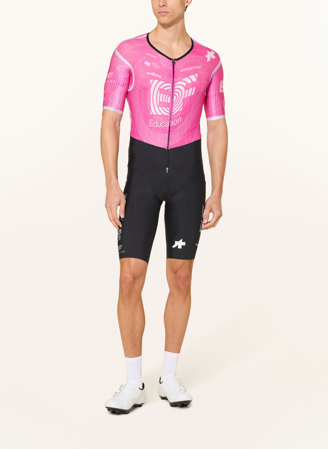 ASSOS Speedsuit EQUIPE RS S11 EF mit gepolstertem Einsatz: NEONPINK / WEISS / SCHWARZ