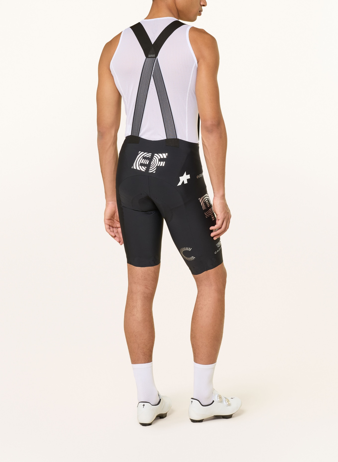ASSOS EQUIPE S11 EF 2026 cycling shorts with straps and padded insert: BLACK / SILVER