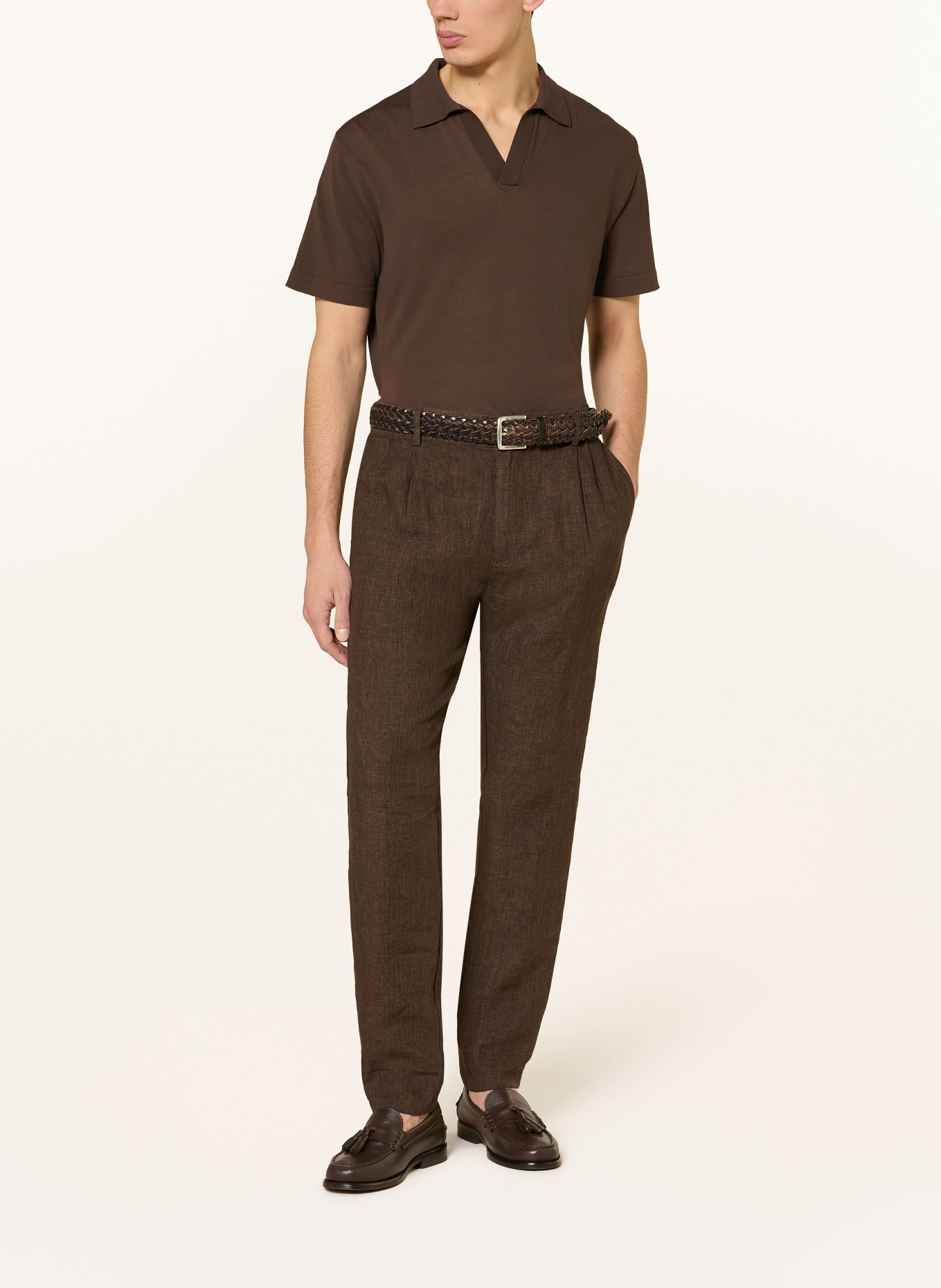 CRUNA Spodnie lniane Extra Slim Fit: CIEMNOBRĄZOWY