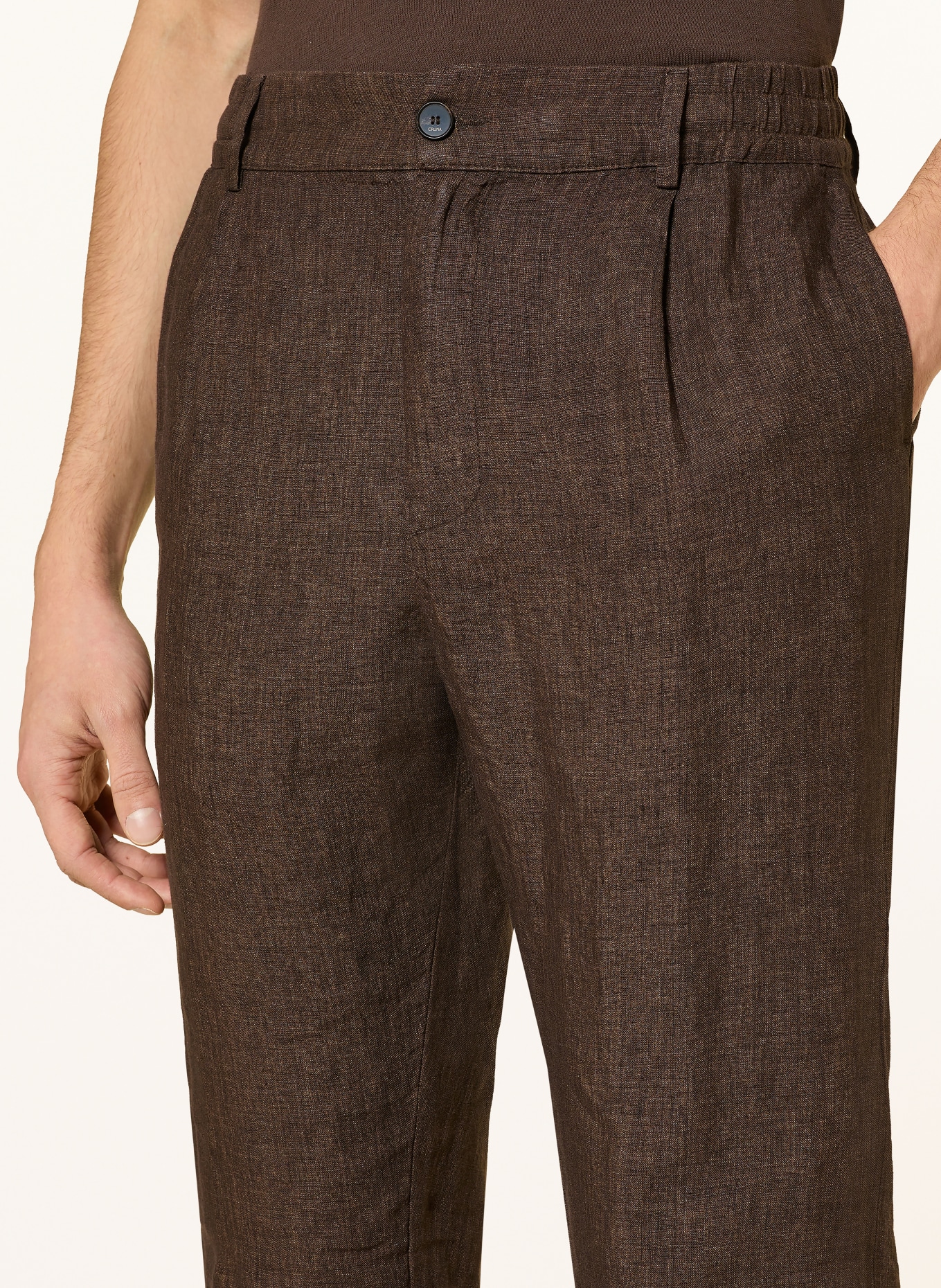 CRUNA Spodnie lniane Extra Slim Fit: CIEMNOBRĄZOWY