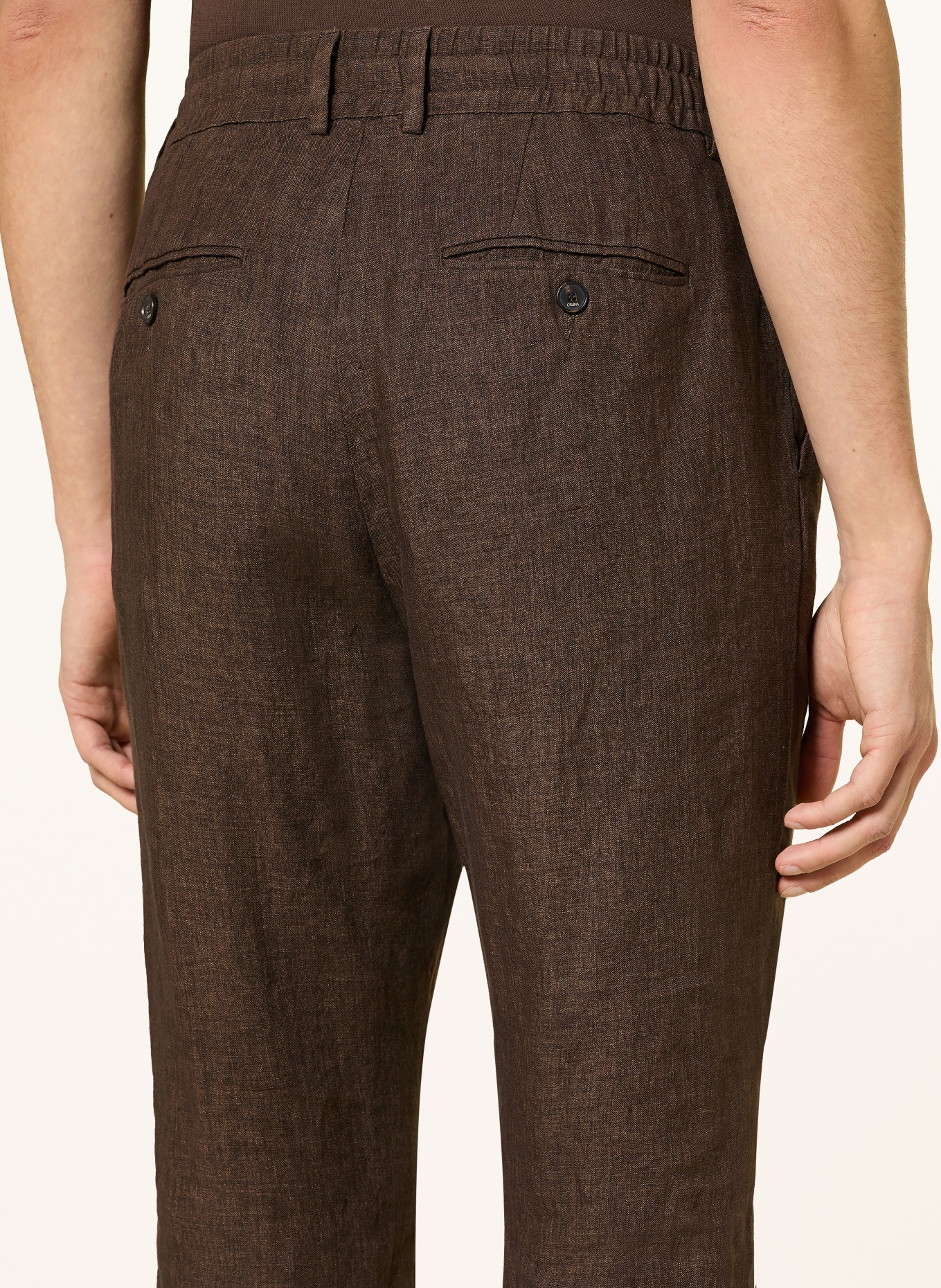 CRUNA Spodnie lniane Extra Slim Fit: CIEMNOBRĄZOWY