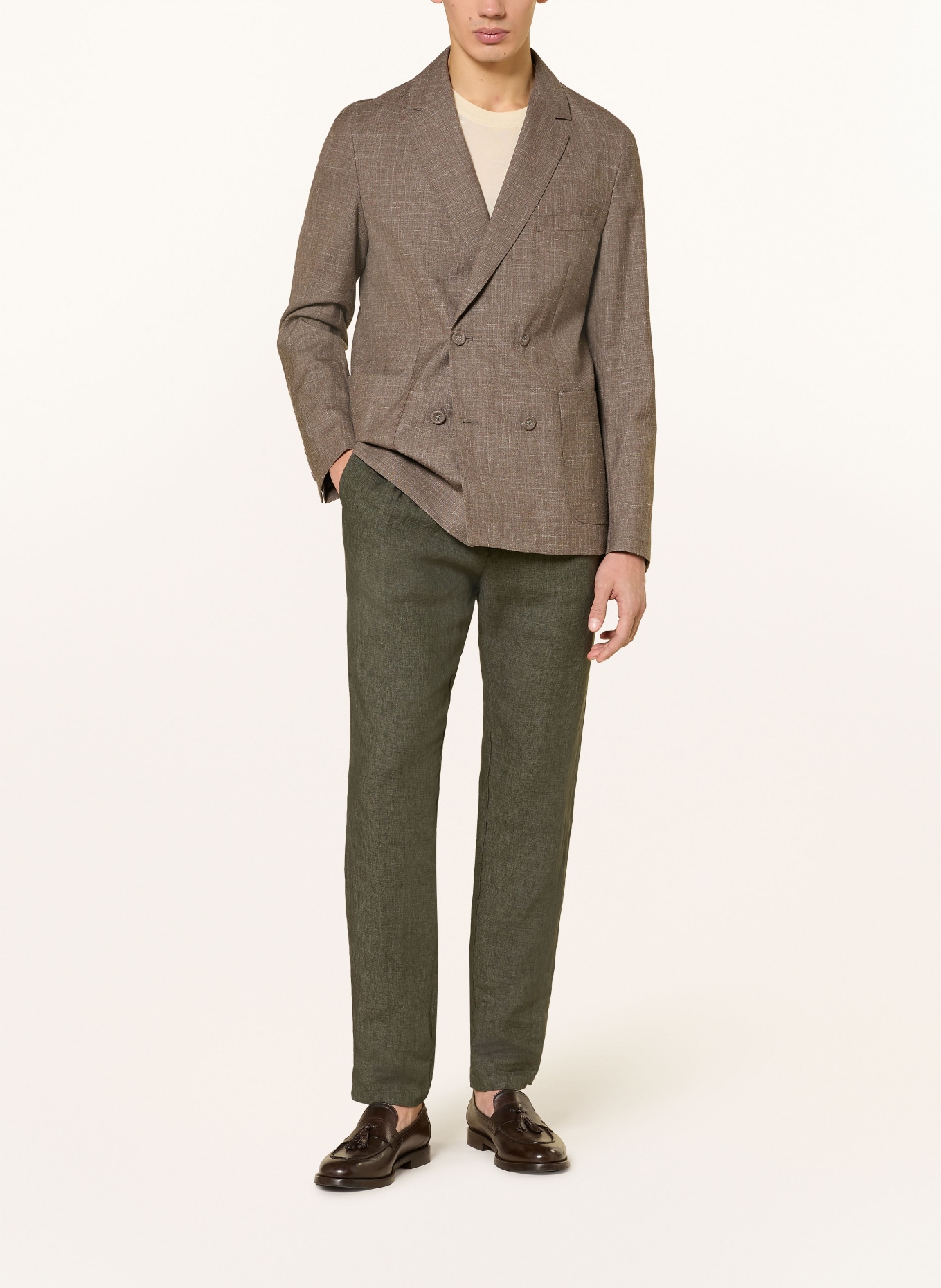 CRUNA Spodnie lniane Extra Slim Fit: OLIWKOWY