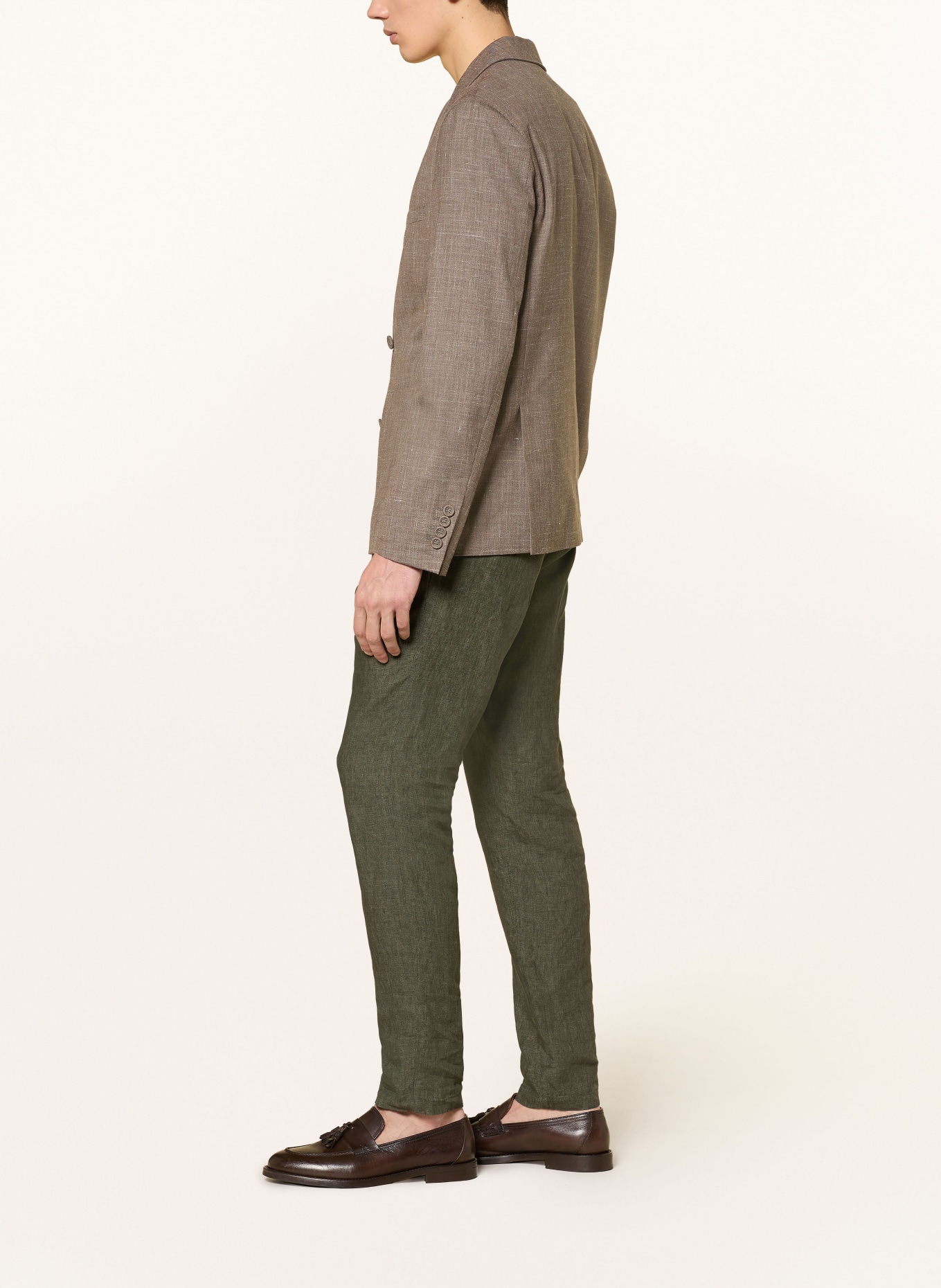 CRUNA Spodnie lniane Extra Slim Fit: OLIWKOWY