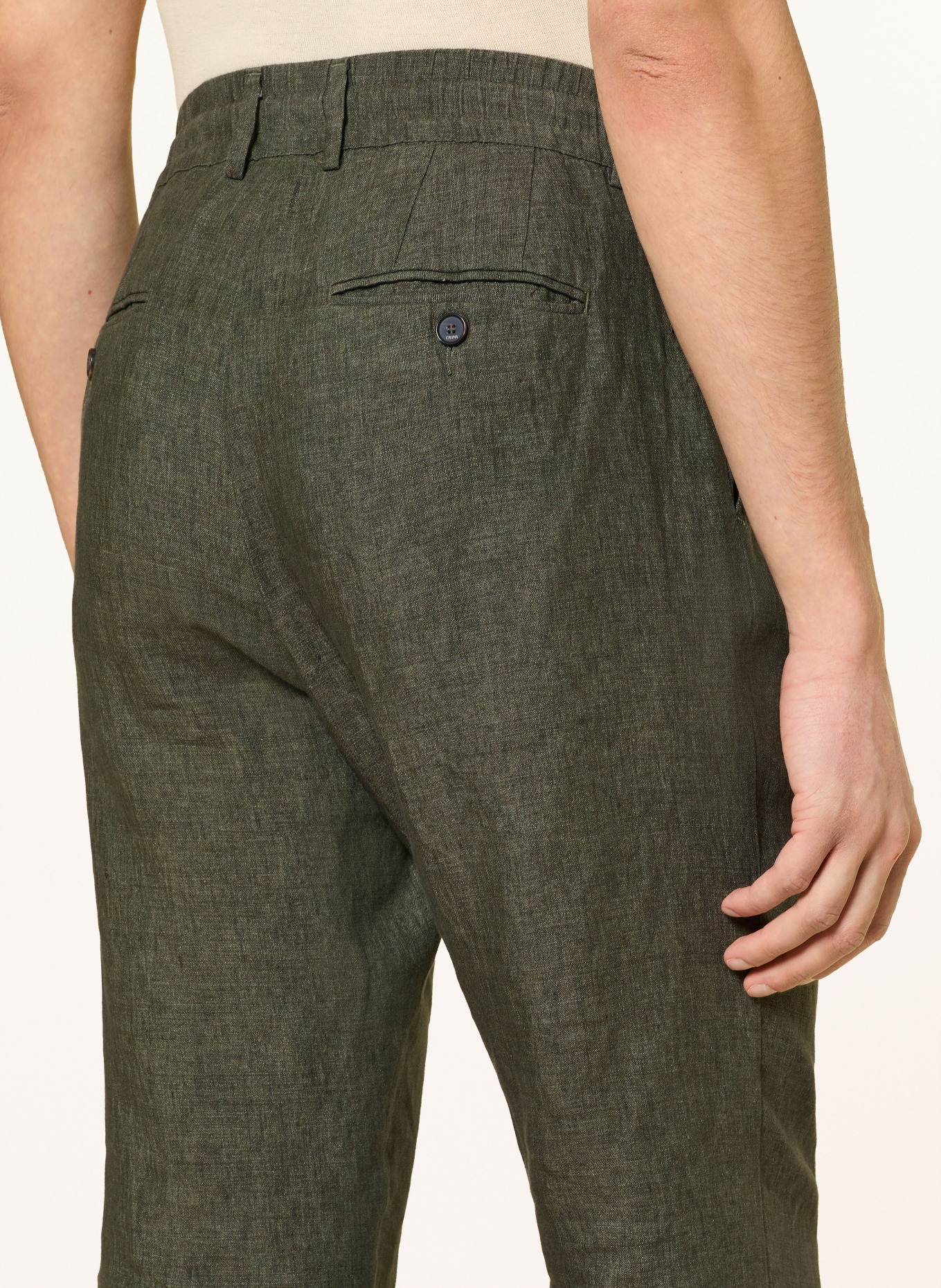 CRUNA Spodnie lniane Extra Slim Fit: OLIWKOWY