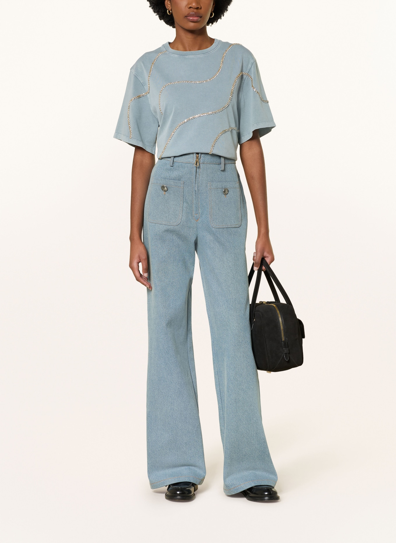 SANDRO T-Shirt mit Schmucksteinen: BLAUGRAU