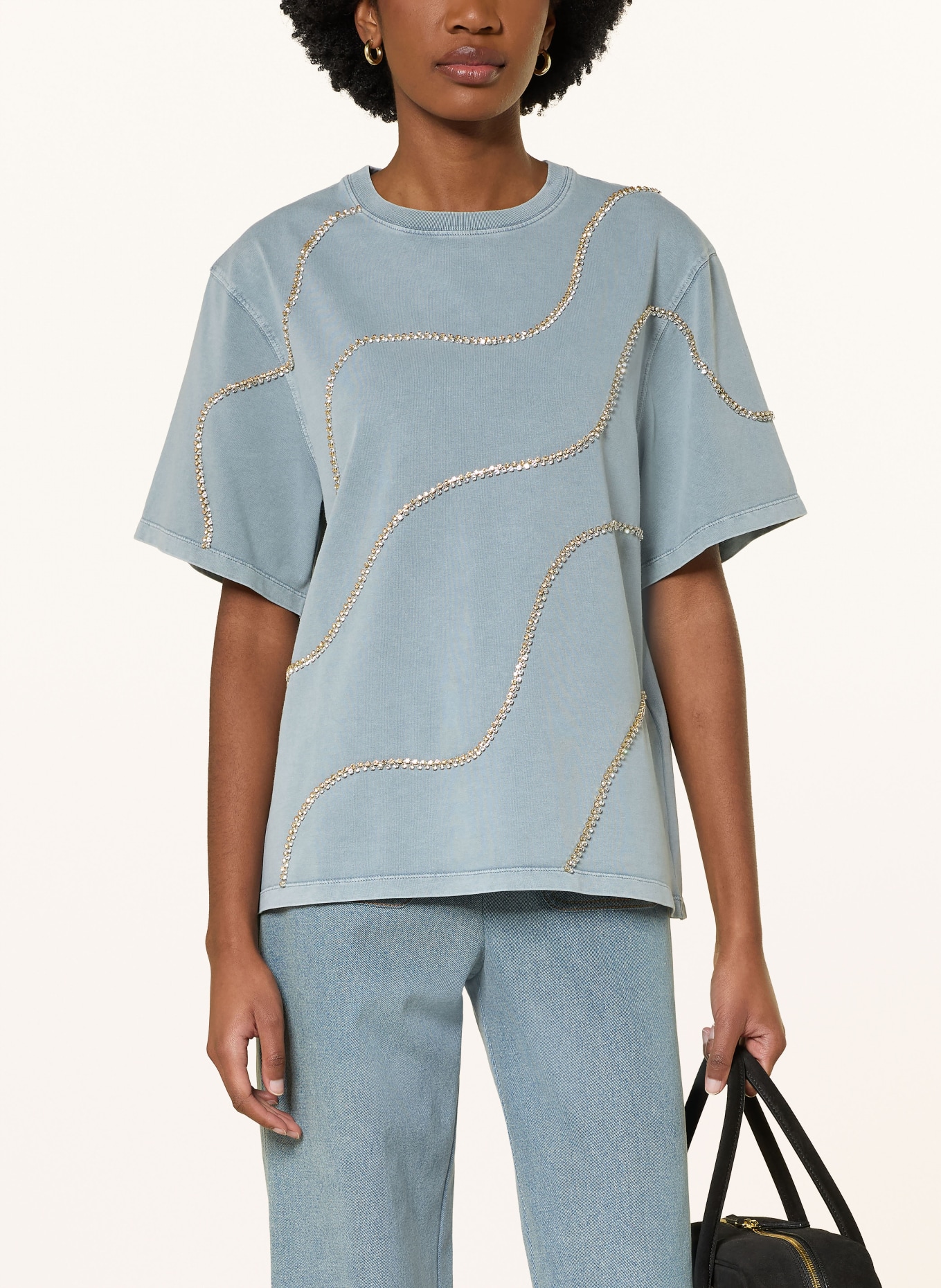 SANDRO T-Shirt mit Schmucksteinen: BLAUGRAU