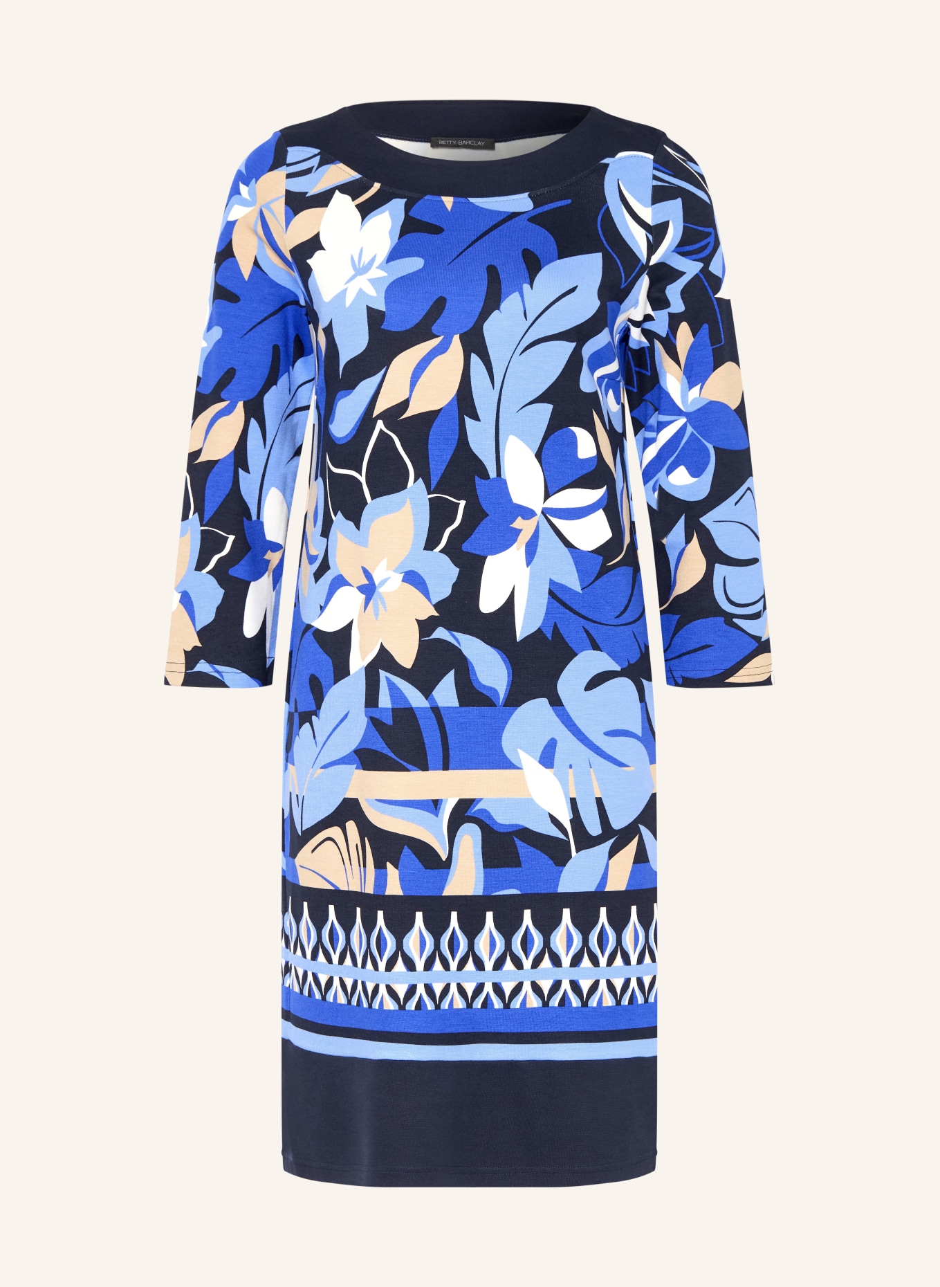 Betty Barclay Jersey dress with 3/4 sleeves: DARK BLUE / BEIGE / BLUE