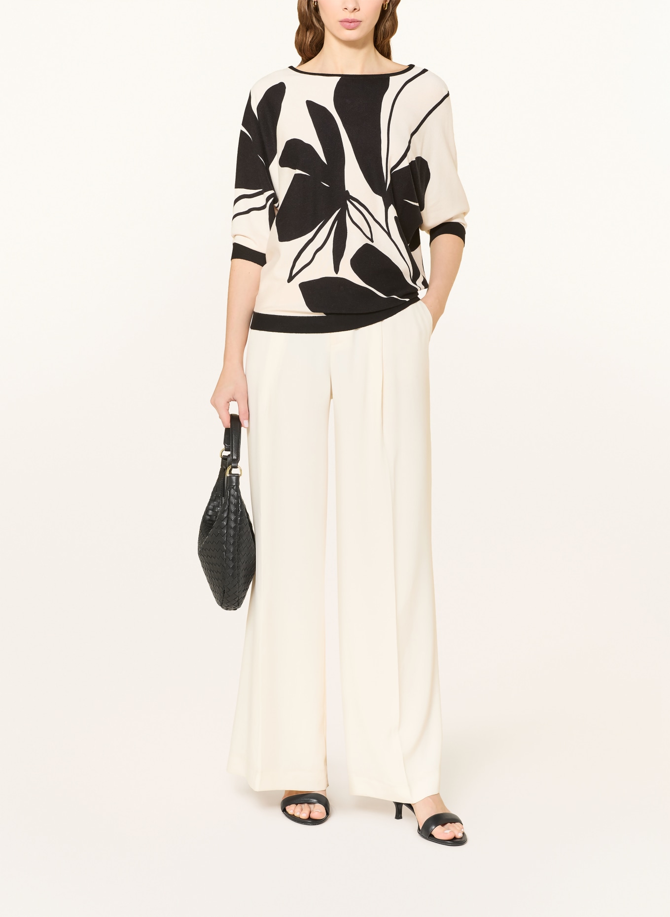 Phase Eight FAITH sweater with 3/4 sleeves: BLACK / CREAM