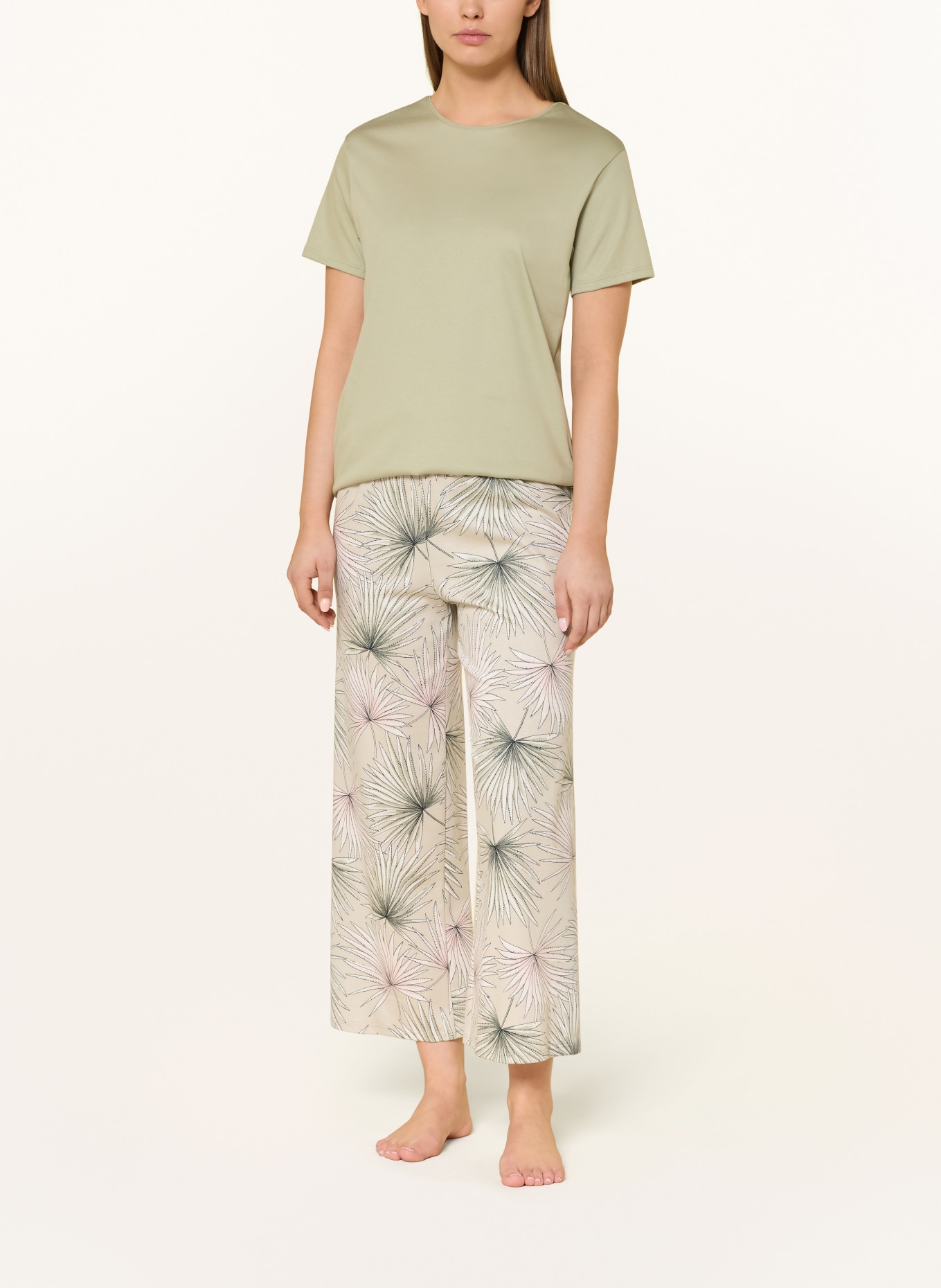 CALIDA 7/8-Schlafanzug LEAF DREAMS: HELLGRÜN / ROSA / ECRU