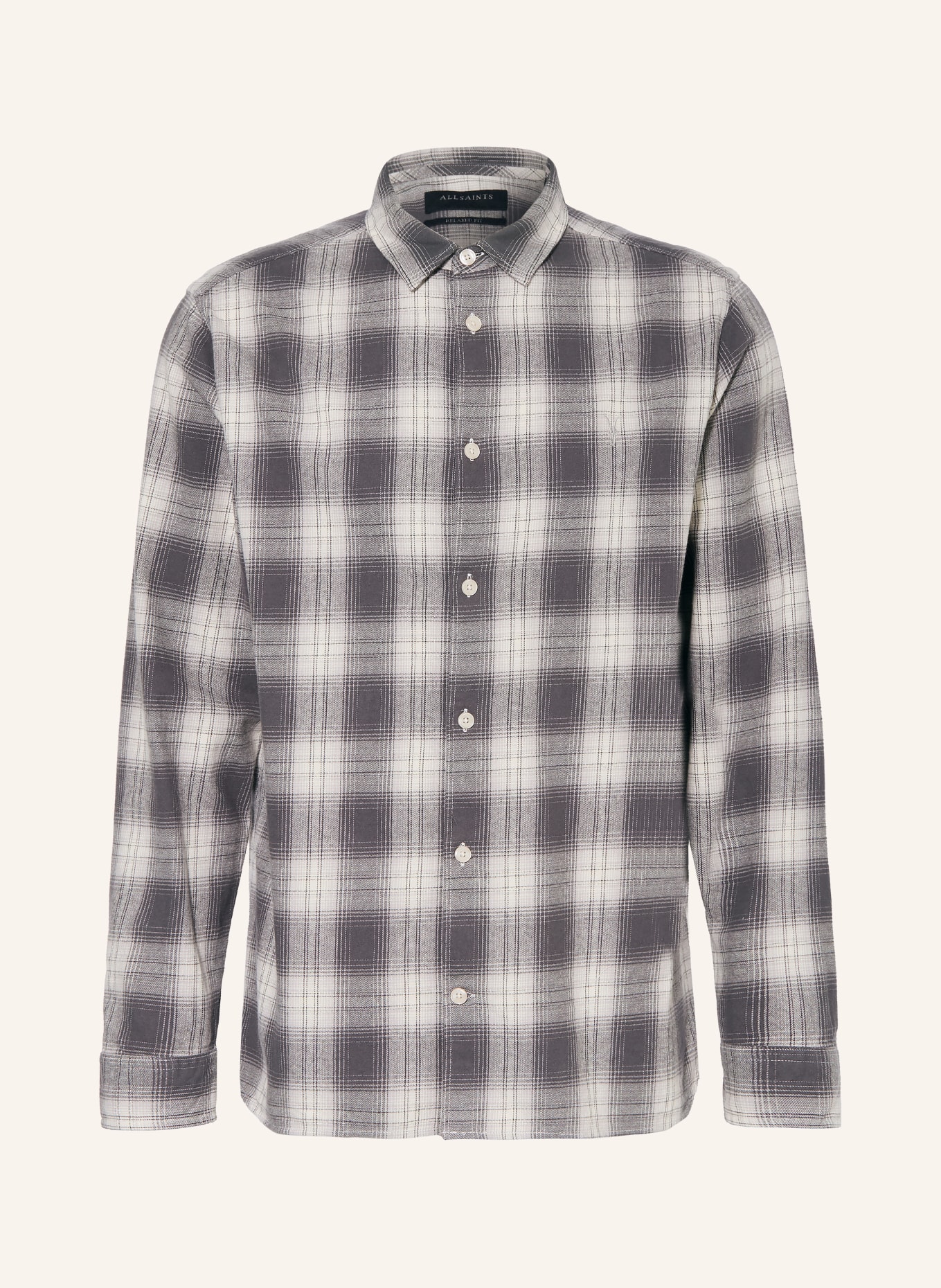 ALLSAINTS Flanellhemd KELBY Relaxed Fit: GRAU / ECRU / HELLGRAU