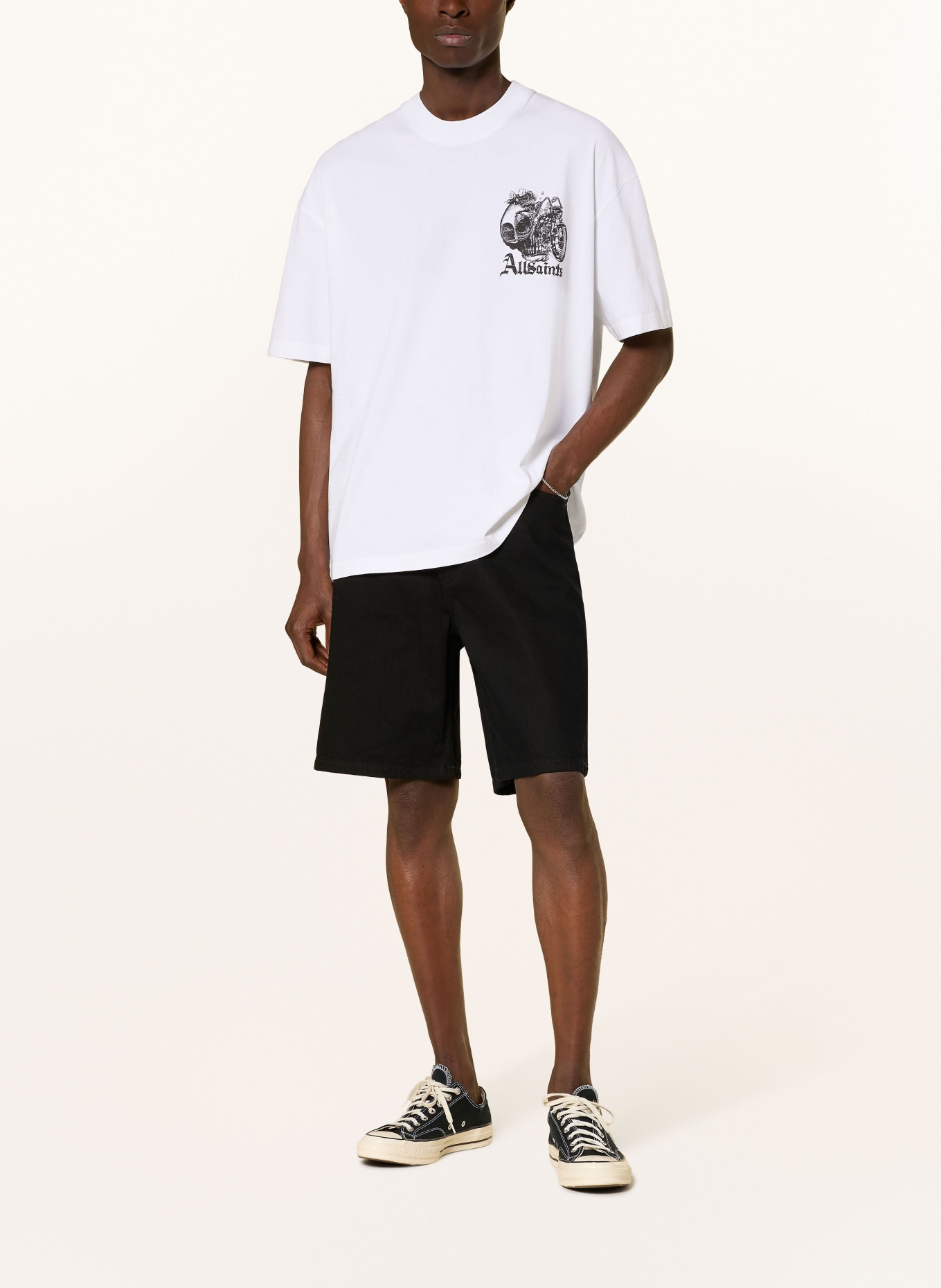 ALLSAINTS Chemise oversize PANHEAD: BLANC / NOIR