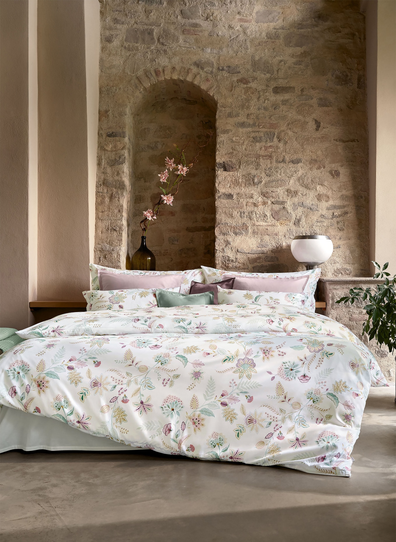 SCHLOSSBERG Bettbezug IMA: WEISS / HELLROT / PETROL