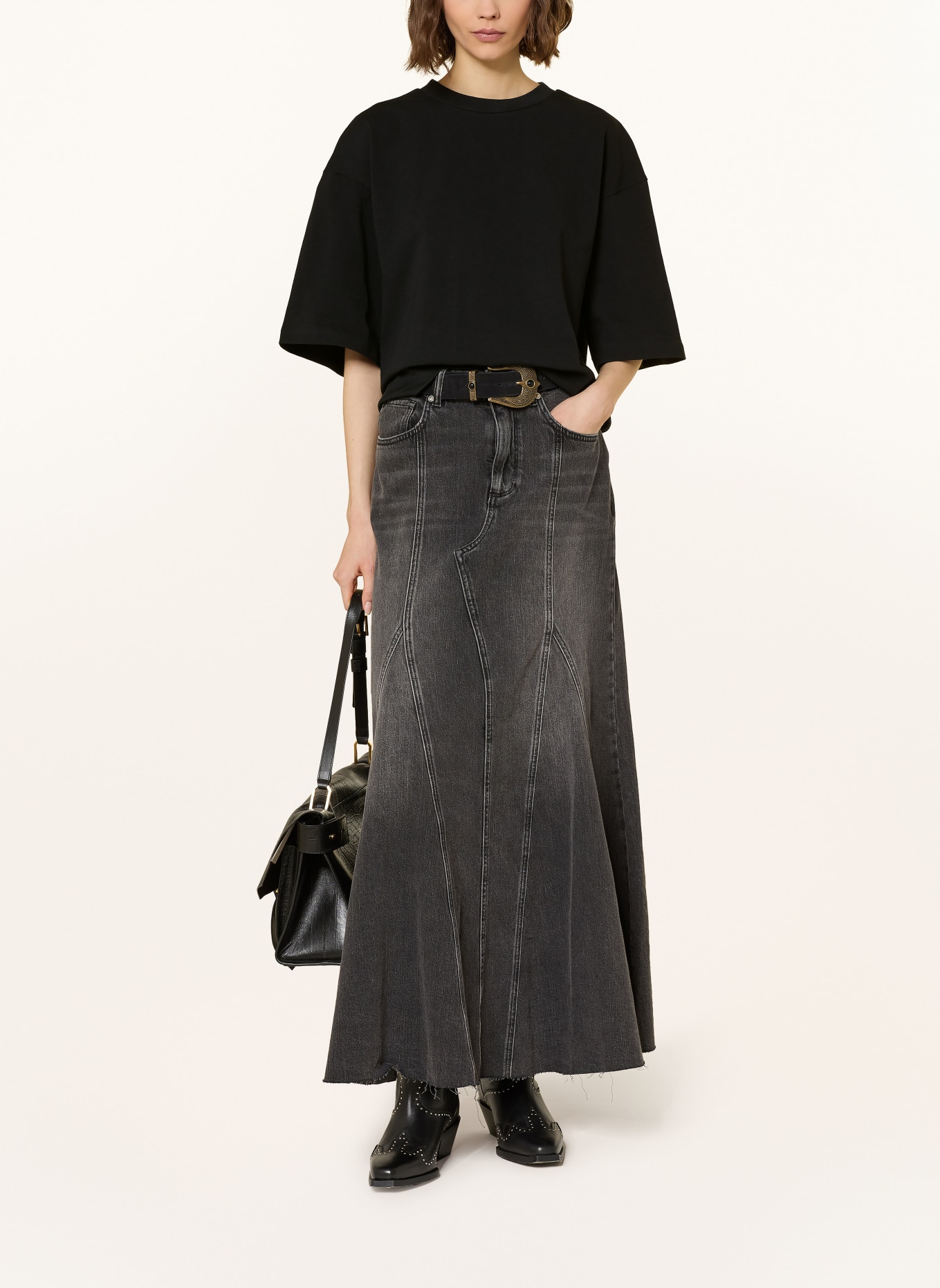 ALLSAINTS Oversized tričko ESME AMELIE s krajkou: ČERNÁ