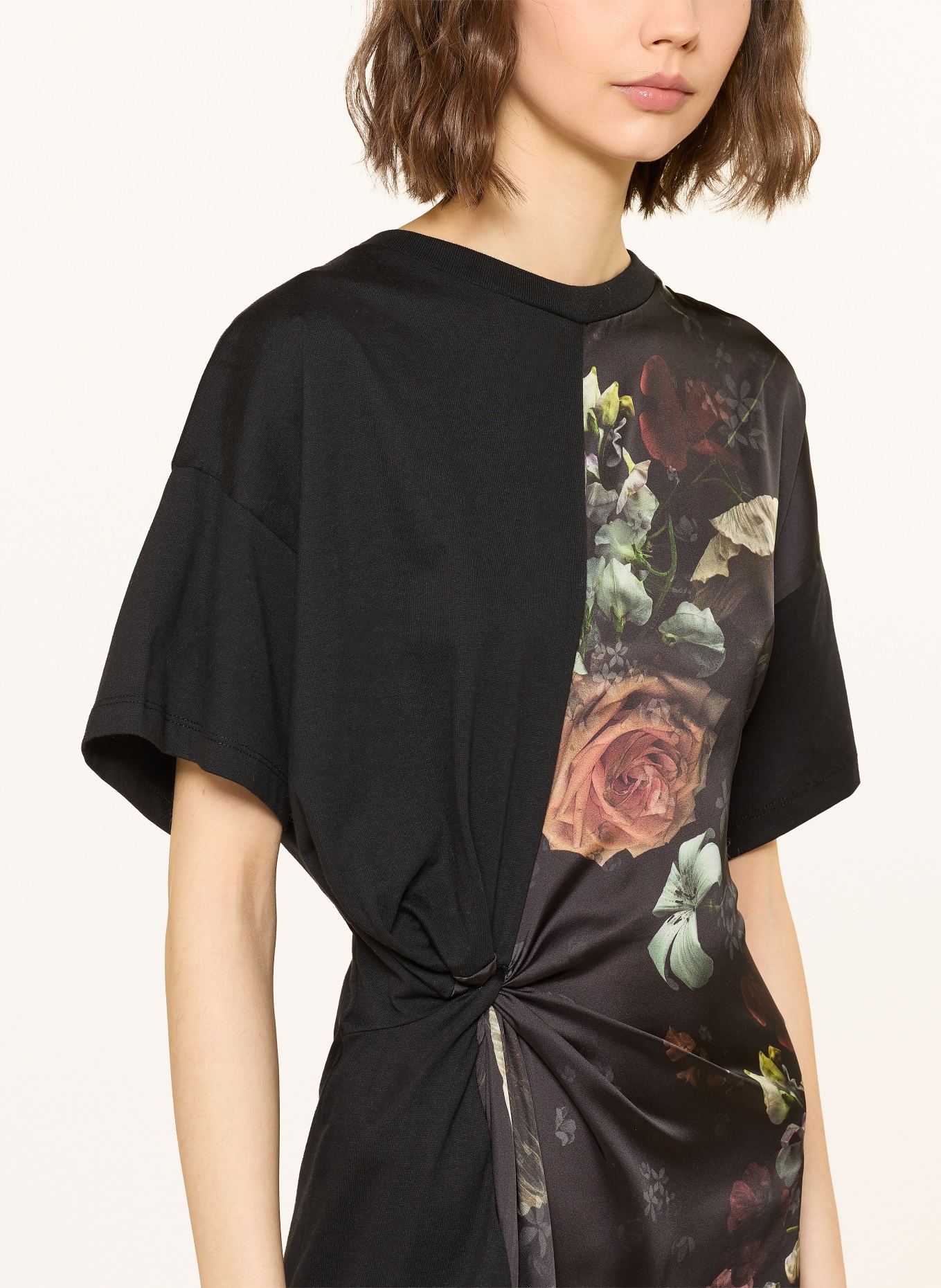 ALLSAINTS LANA LACE dress in a mix of materials with lace: BLACK / LIGHT RED / GREEN