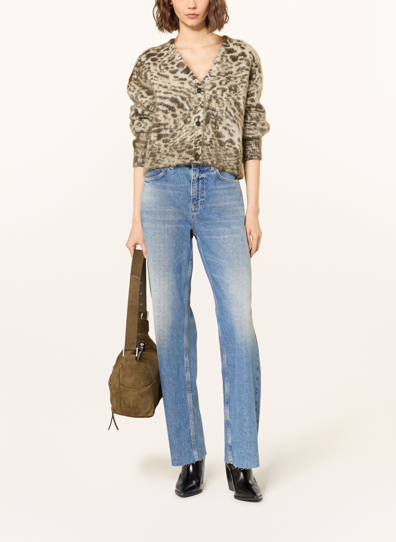 ALLSAINTS WICK AMUR cardigan: KHAKI / CREAM