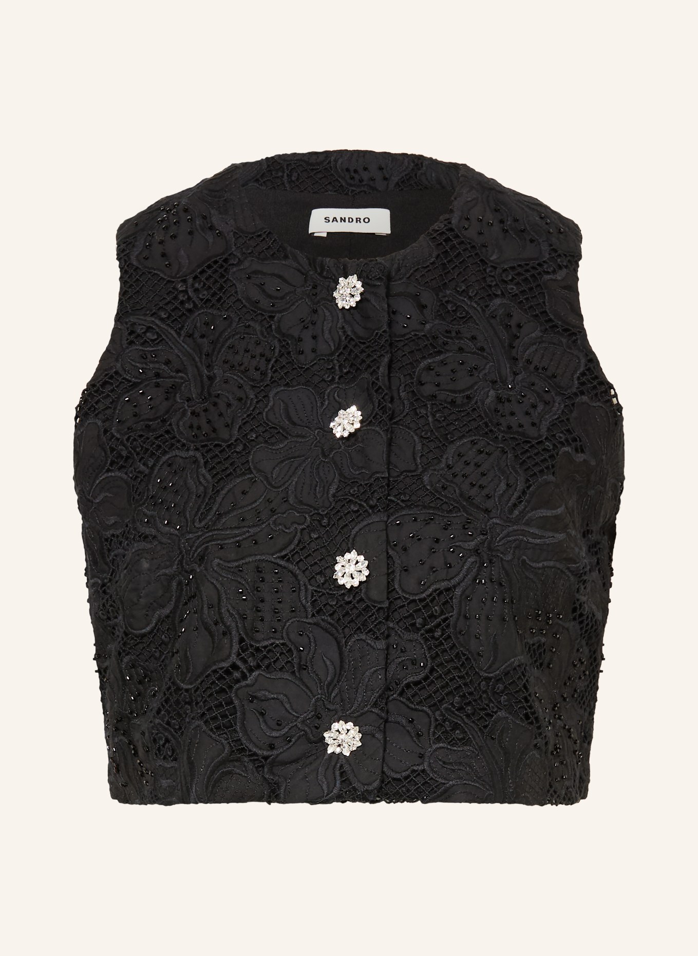 SANDRO Cropped-Top mit Schmuckperlen: SCHWARZ
