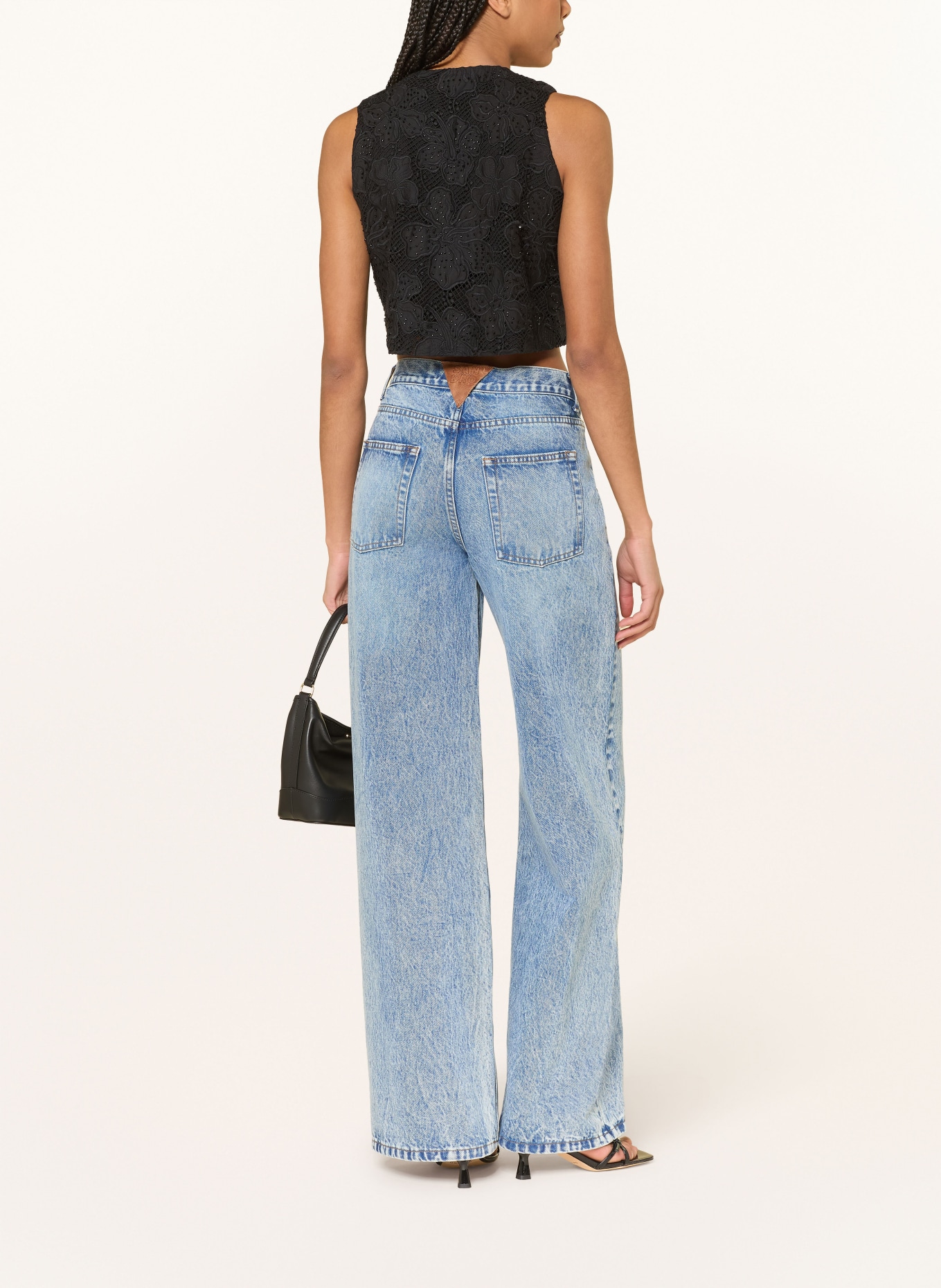 SANDRO Cropped-Top mit Schmuckperlen: SCHWARZ