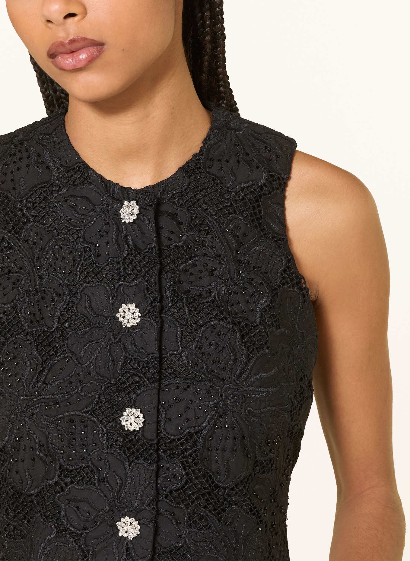 SANDRO Cropped-Top mit Schmuckperlen: SCHWARZ