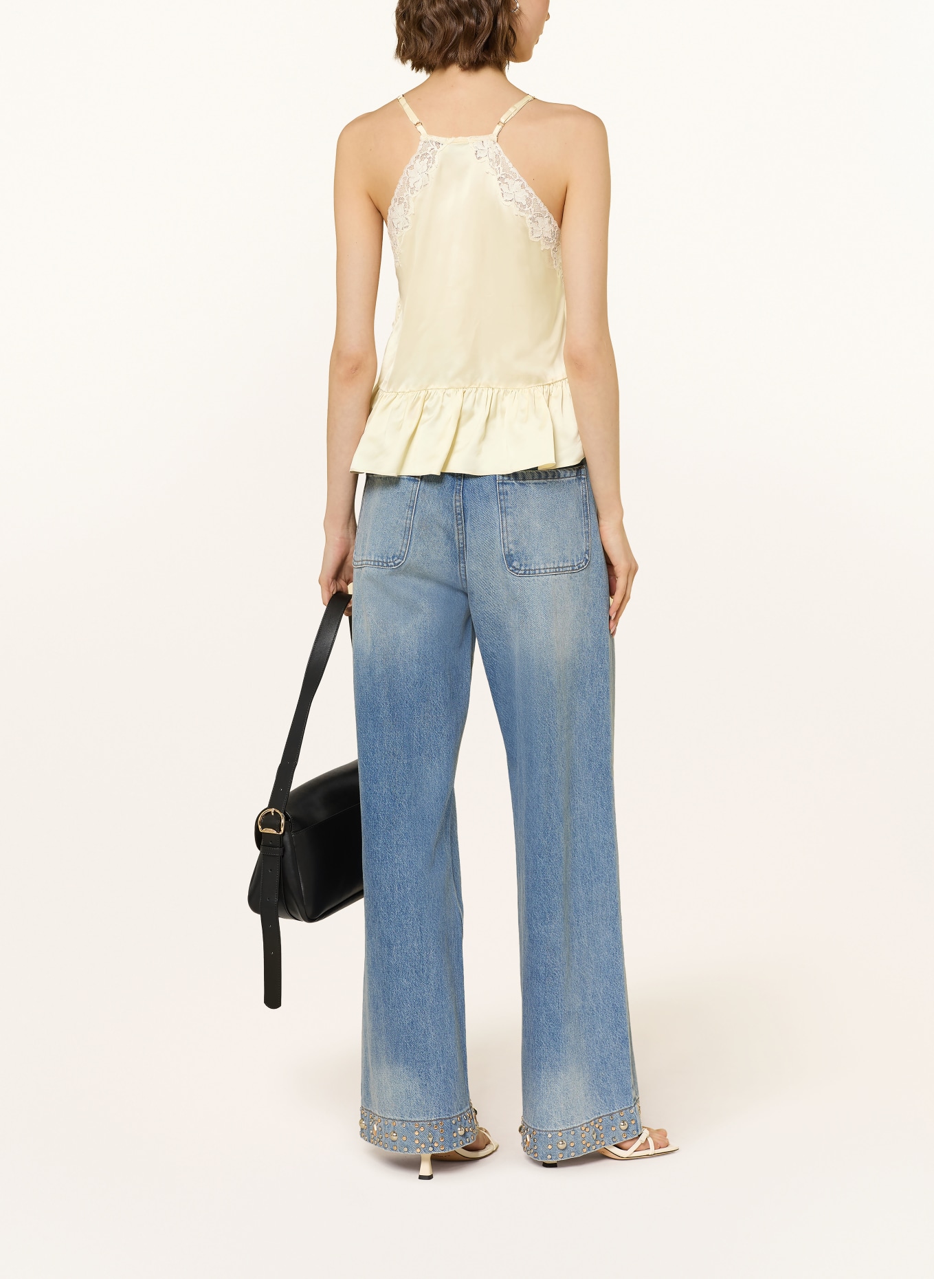 SANDRO Satintop mit Spitze: ECRU