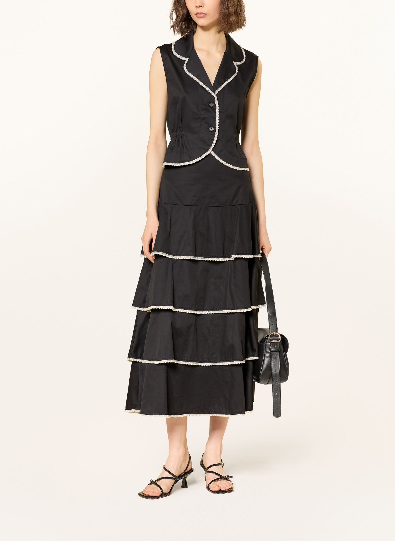 SANDRO Rock mit Schmuckperlen und Schmucksteinen: SCHWARZ / WEISS