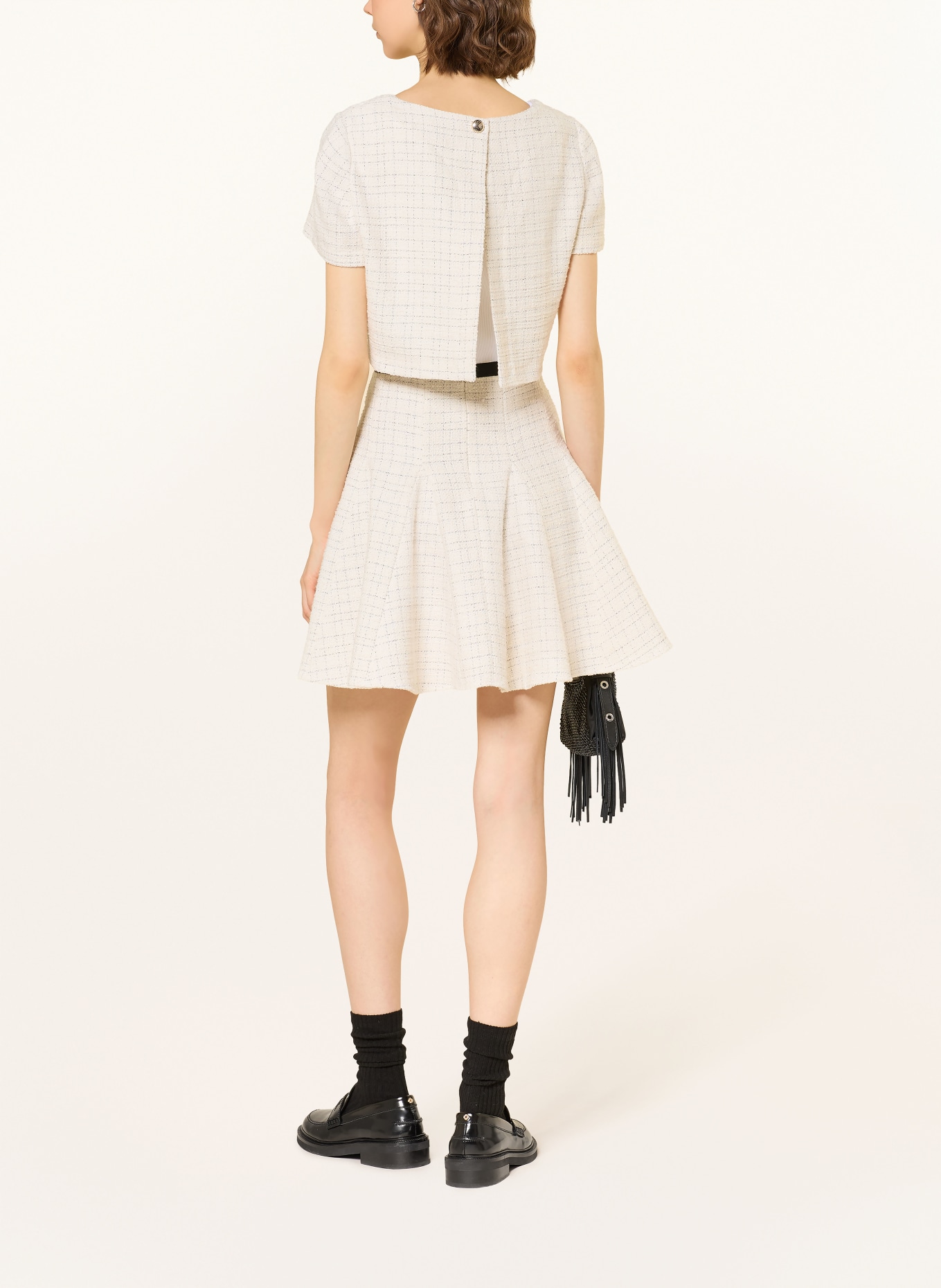 maje Set: Kleid und Tweed-Blazer mit Glitzergarn: CREME / BLAU / WEISS