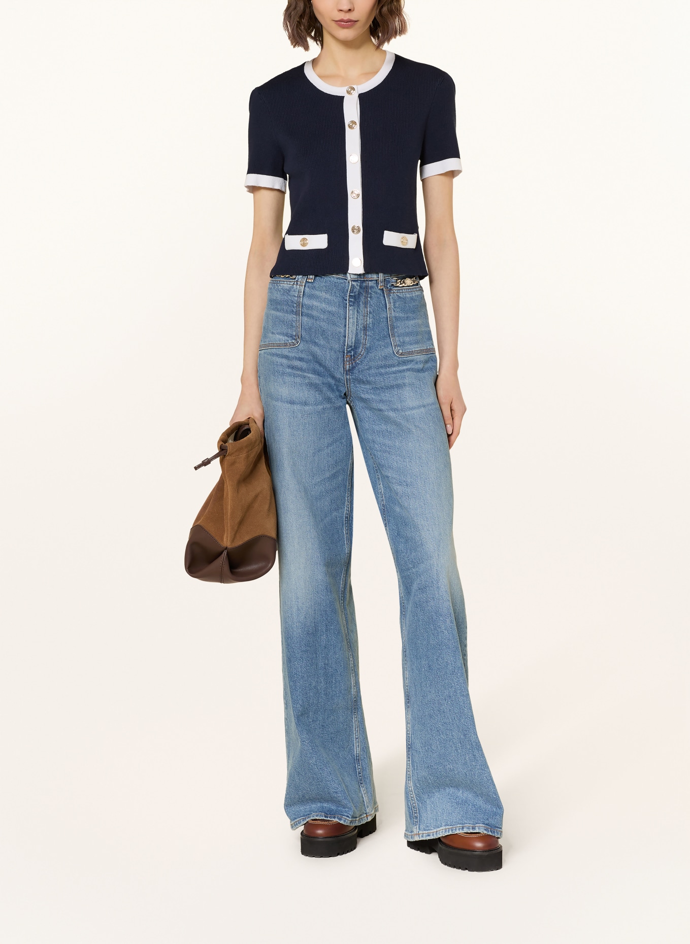 maje Strickjacke: DUNKELBLAU / WEISS