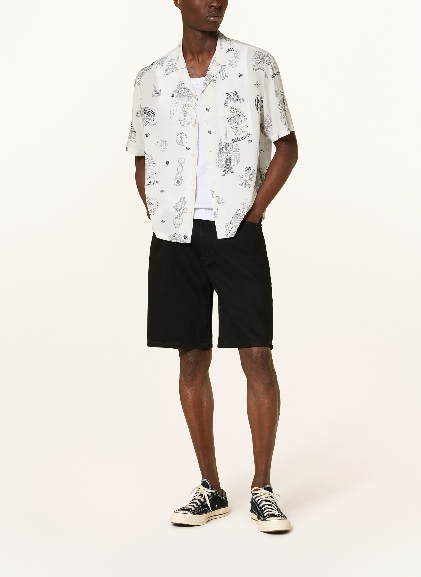 ALLSAINTS Resorthemd TERRA Comfort Fit: WEISS / SCHWARZ