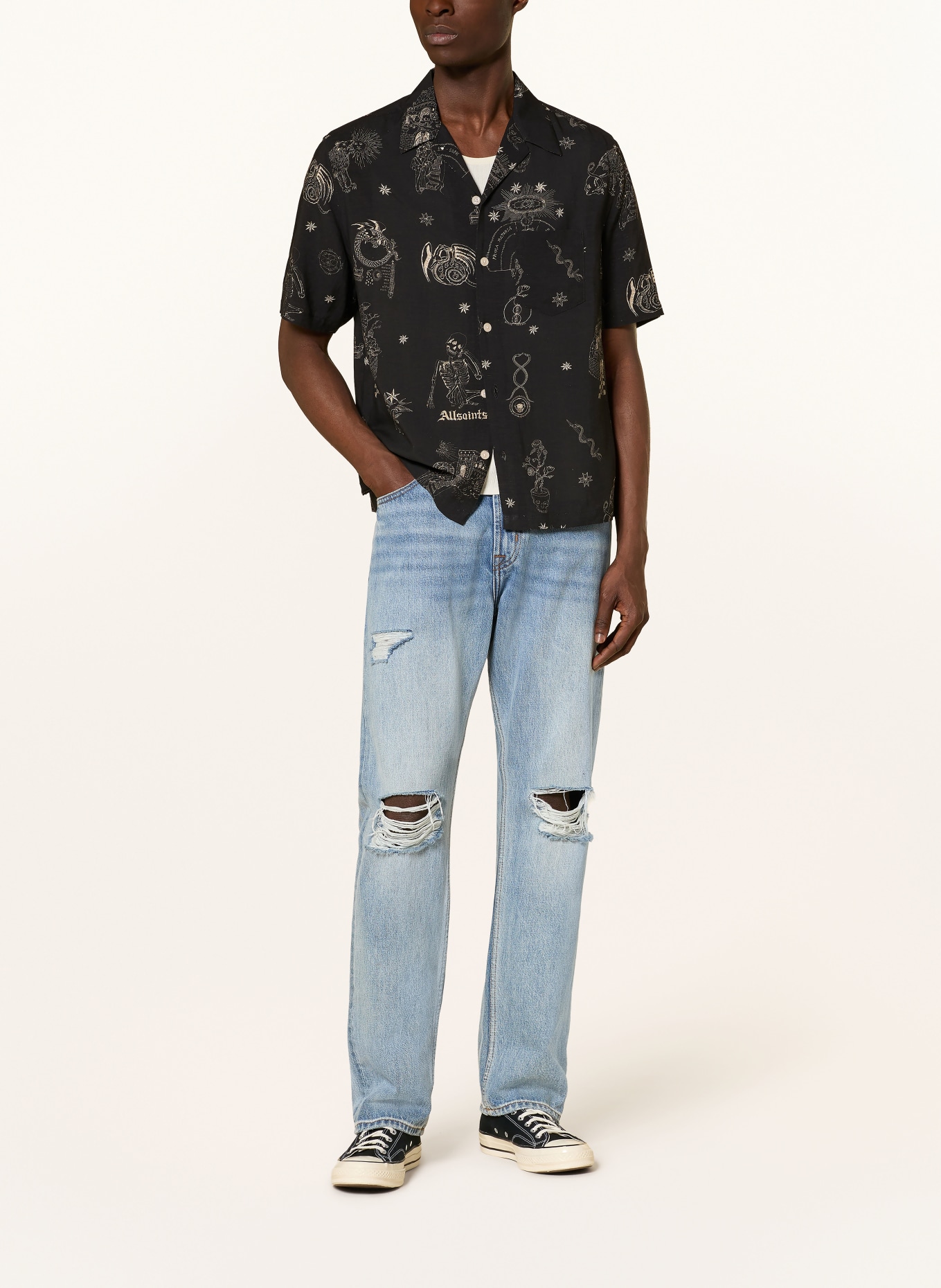 ALLSAINTS Resorthemd TERRA Comfort Fit: SCHWARZ / CREME