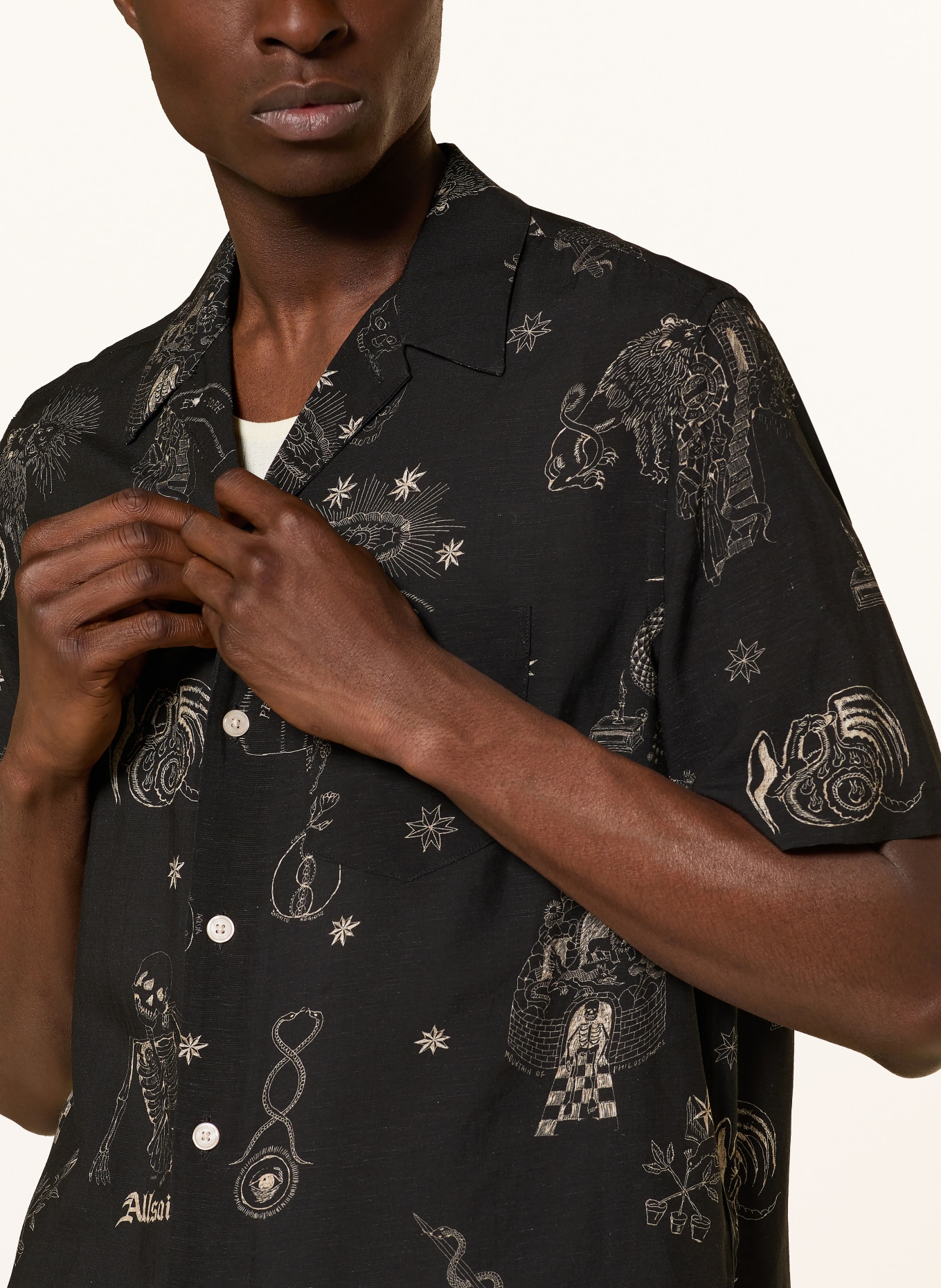 ALLSAINTS Resorthemd TERRA Comfort Fit: SCHWARZ / CREME