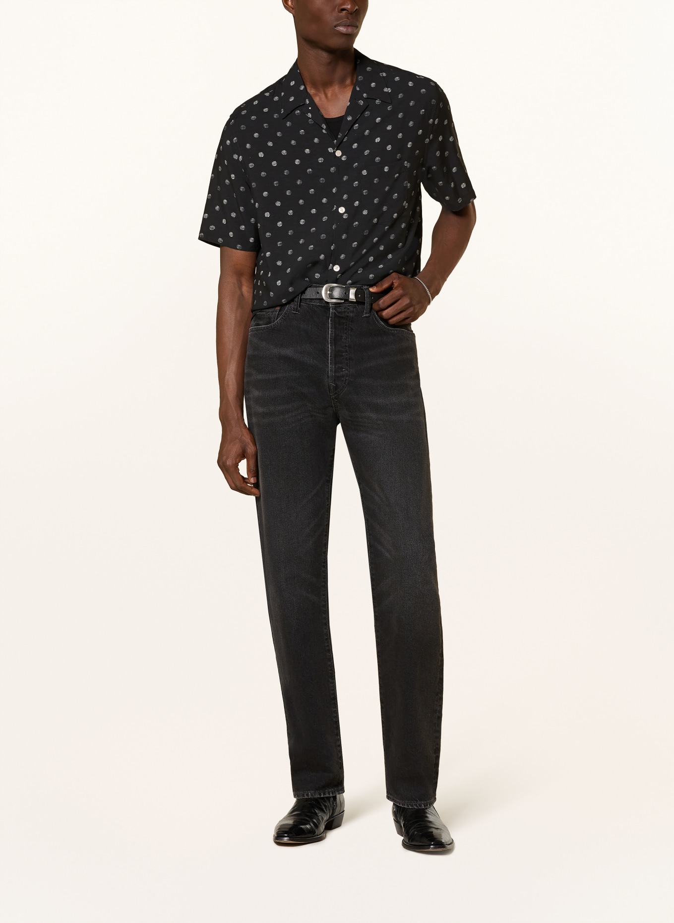 ALLSAINTS UPTON Comfort Fit resort shirt: BLACK / WHITE