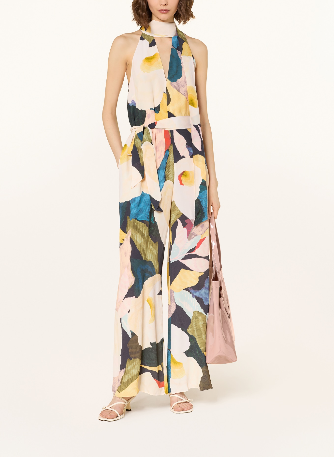 TED BAKER CAMEA jumpsuit with bow tie: CREAM / YELLOW / DARK BLUE